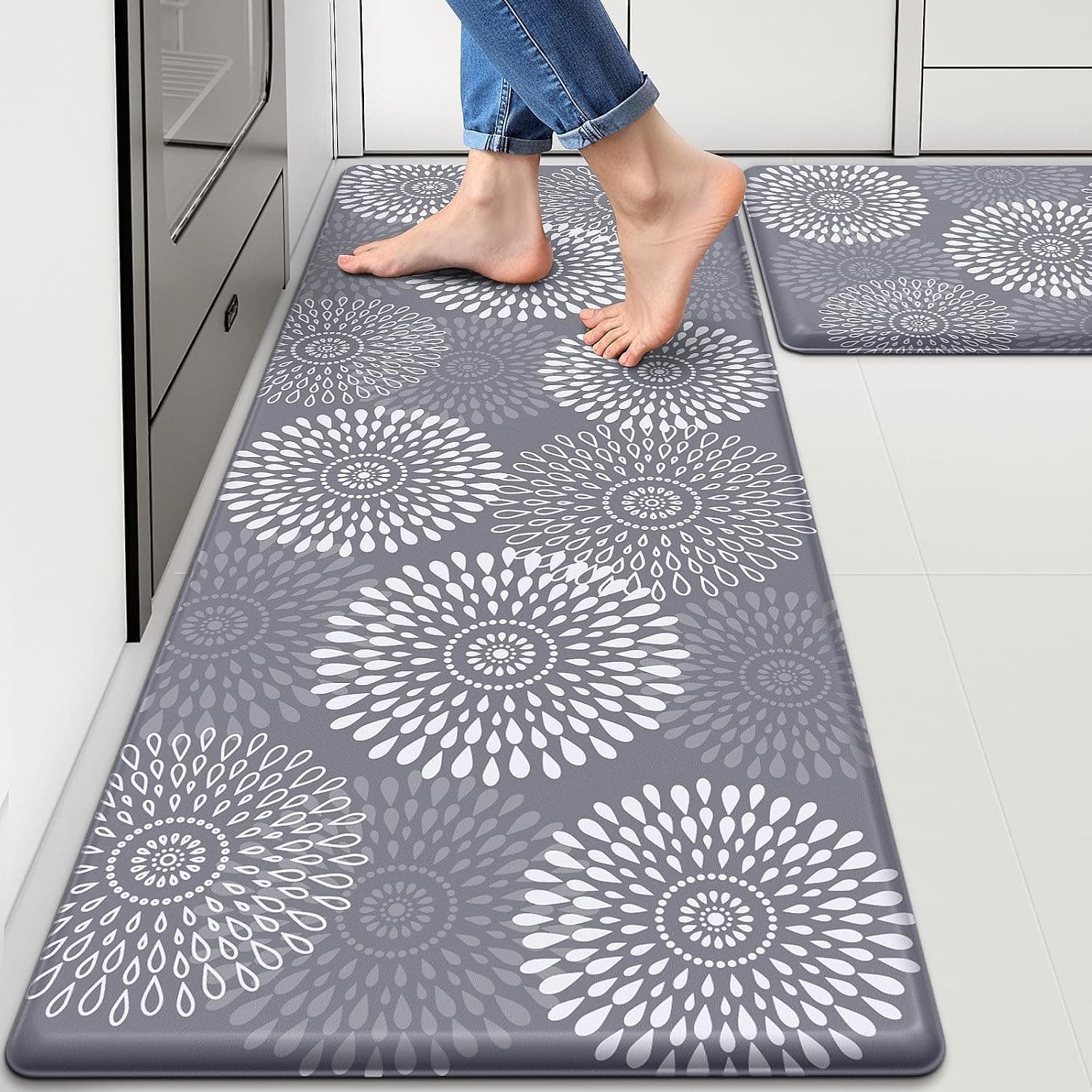 LuxStep Alfombras de cocina para suelo, alfombra acolchada antifatiga para decoración de cocina | Juego de 2 alfombras de cocina antideslizantes impermeables, alfombrilla cómoda ergonómica resistente para accesorios de cocina, oficina, lavandería