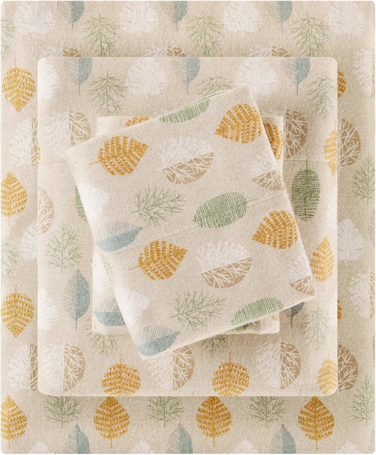 Sleep Philosophy Cozy Flannel Sheets 100% Cotton, Twin XL Sheet Set, 3psc | Heavyweight Warm Flannel Bedding Set, Ultra Soft Cold Weather Bedding Set, OEKO-TEX Sheet Set, Novelty Print Multi Leaves