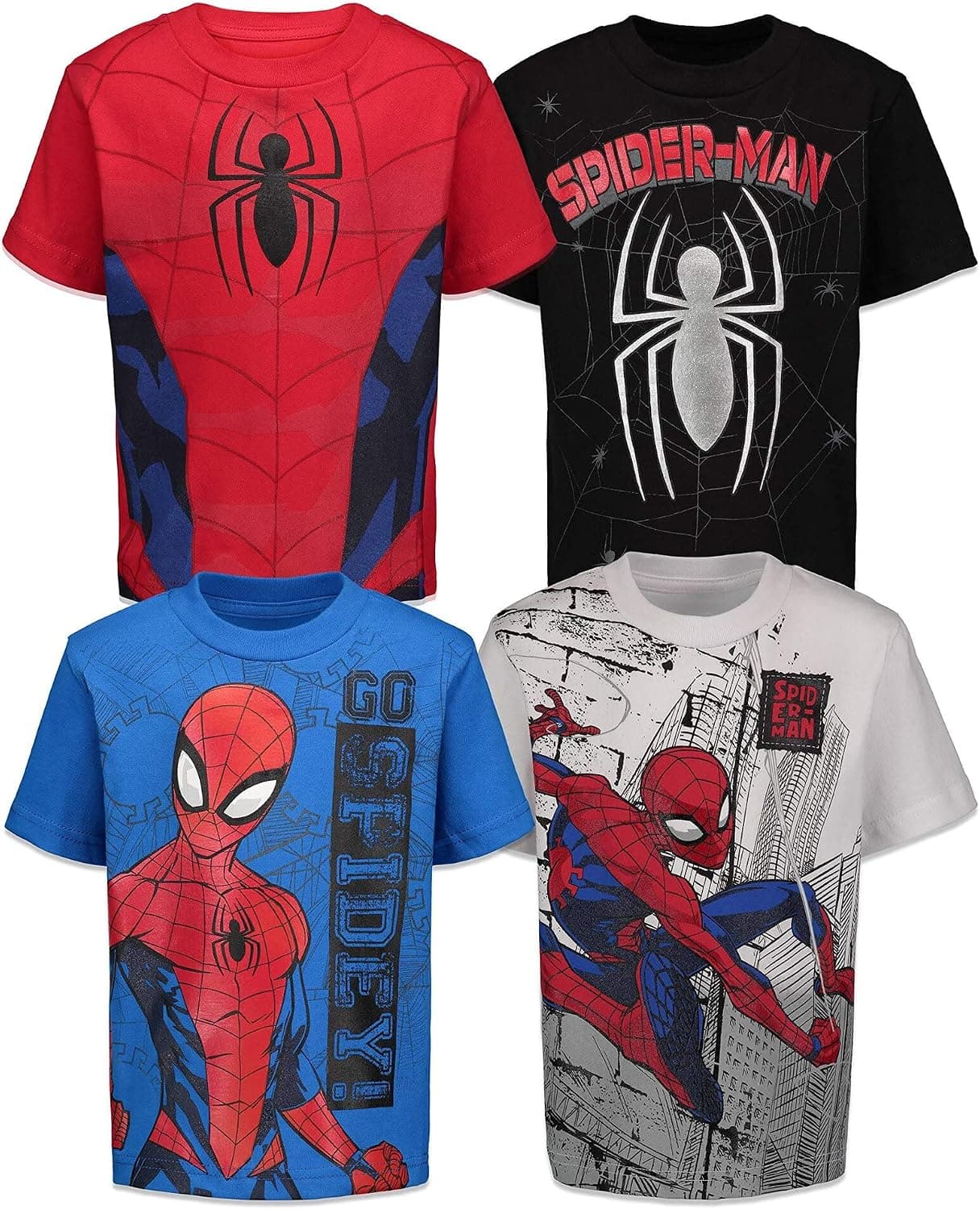 Pack de 4 camisetas con jersey de Marvel Spider-Man de niño pequeño a niño grande