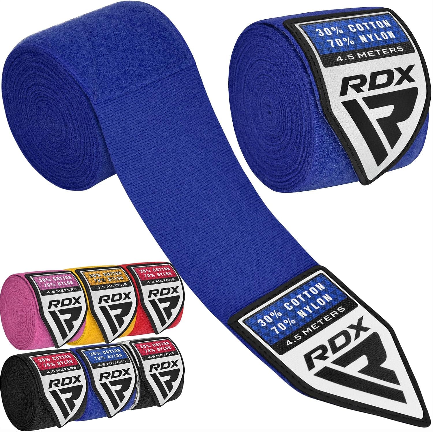 RDX Vendas de Boxeo 4.5M / 180 Pulgadas - Guantes Interiores Semielásticos de MMA Estilo Mexicano - Muñequera para Muay Thai, Kickboxing, BJJ, Karate - Lazo para Pulgar y Cierre de Gancho y Lazo - Mezcla de Algodón y Nylon