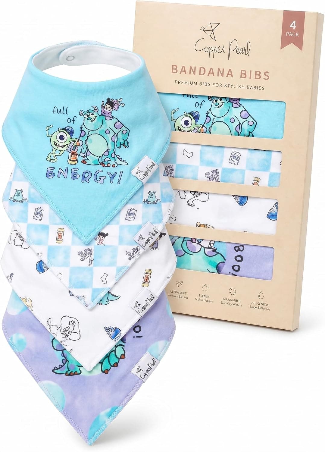 Copper Pearl Baby Bibs 4 Pack, Printed Bandana Drool Bibs for Baby Girl & Boy, Soft Cotton Drooling Teething Bibs