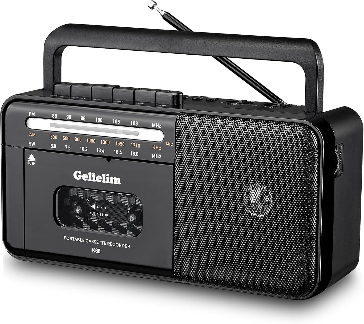 Gelielim Cassette Tape Player Bluetooth Boombox, Cassette Player AM/FM/SW Radio Stereo, Tape Player/Recorder with 8W Speaker and Earphone Jack, USB/TF Card Player, AC Powered or Battery Operated