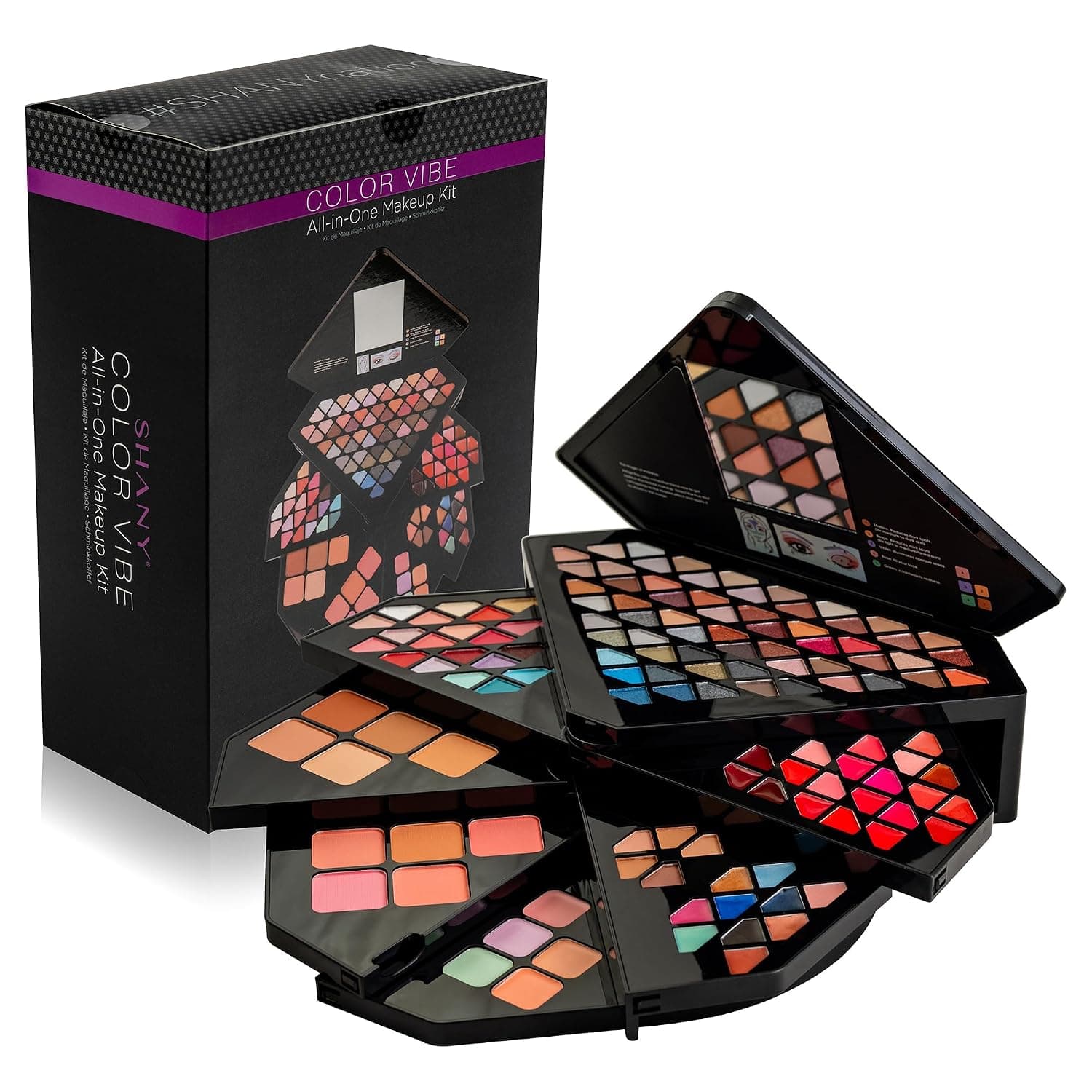 Juego de maquillaje SHANY All in One Color Vibe: 80 sombras de ojos, 20 colores de labios, 10 cremas para ojos, 5 maquillajes para cejas, 5 correctores de color, 5 rubores, 5 polvos faciales y espejo de maquillaje.