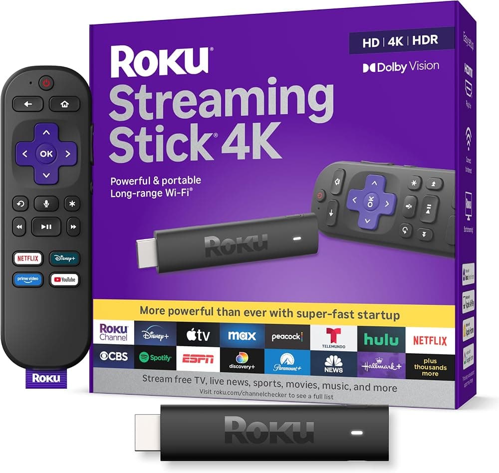 Streaming Stick 4K con control remoto por voz - HDR10+ y Dolby Vision | Dispositivo compacto de transmisión 4K para TV con control remoto por voz de Roku y Wi-Fi de largo alcance: deportes y noticias locales en vivo y gratis