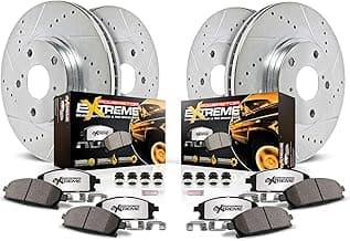 Kit de freno Power Stop para modelos Ford F-150 de 6 lengüetas 2012-2018 - Rotores de freno ranurados perforados delanteros y traseros para camioneta y remolque y reemplazo de pastillas de cerámica de fibra de carbono, K6268-36 | Ford F-150 2012-18 Pastillas de freno de cerámica de fibra de carbono + rotores perforados y ranurados
