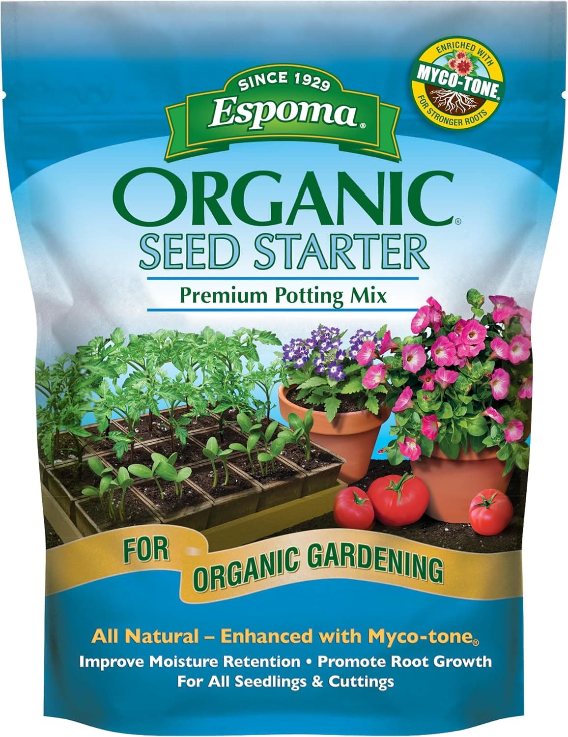 Espoma Organic Seed Starter Premium Potting Soil Mix - All Natural & Organic Seed Starting Mix with Mycorrhizae. for Organic Gardening, 8 qt, Pack of 2
