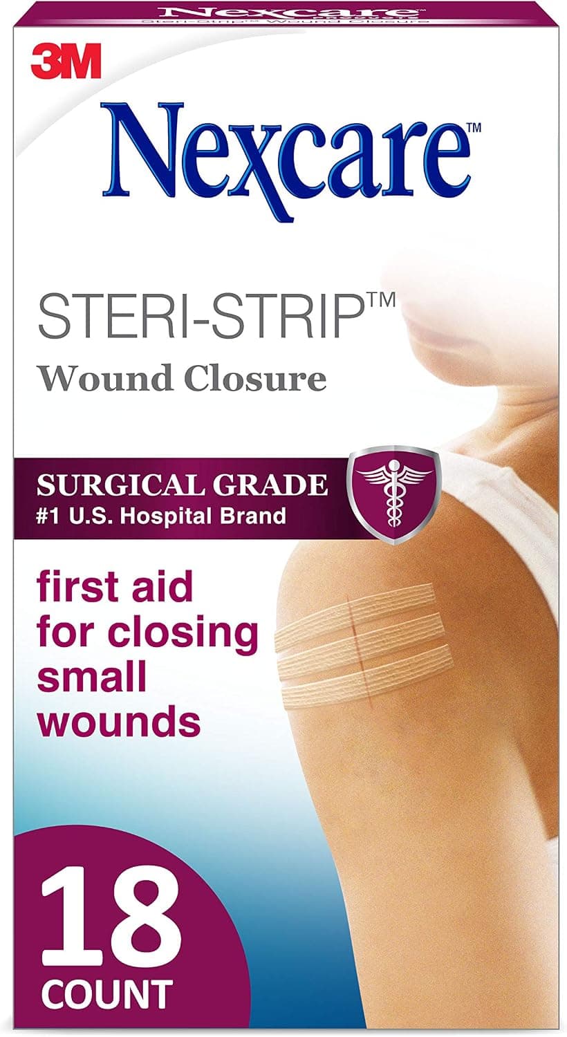 Nexcare Steri-Strip Wound Closure, Breathable Strips Hold Small Wounds Firmly Closed, Great After Sutures or Staples - 18 Wound Closures