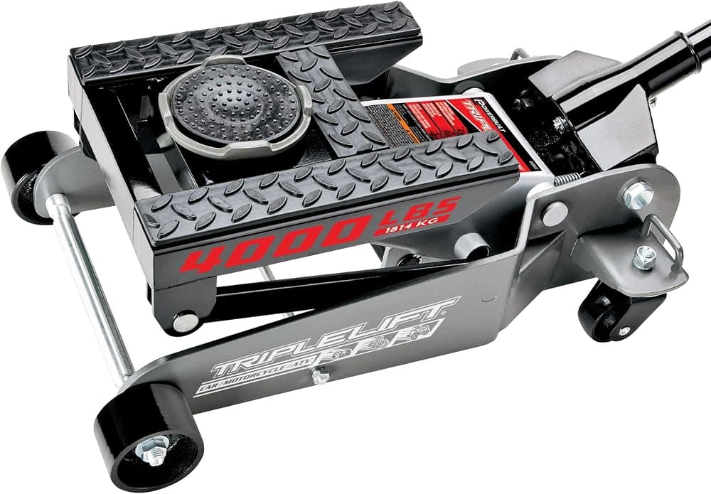 Gato de piso de triple elevación Powerbuilt de 2 toneladas, levanta automóviles, camiones, motocicletas, vehículos todo terreno, transmisiones, bucles de amarre, barra de seguridad de bloqueo - 620422E