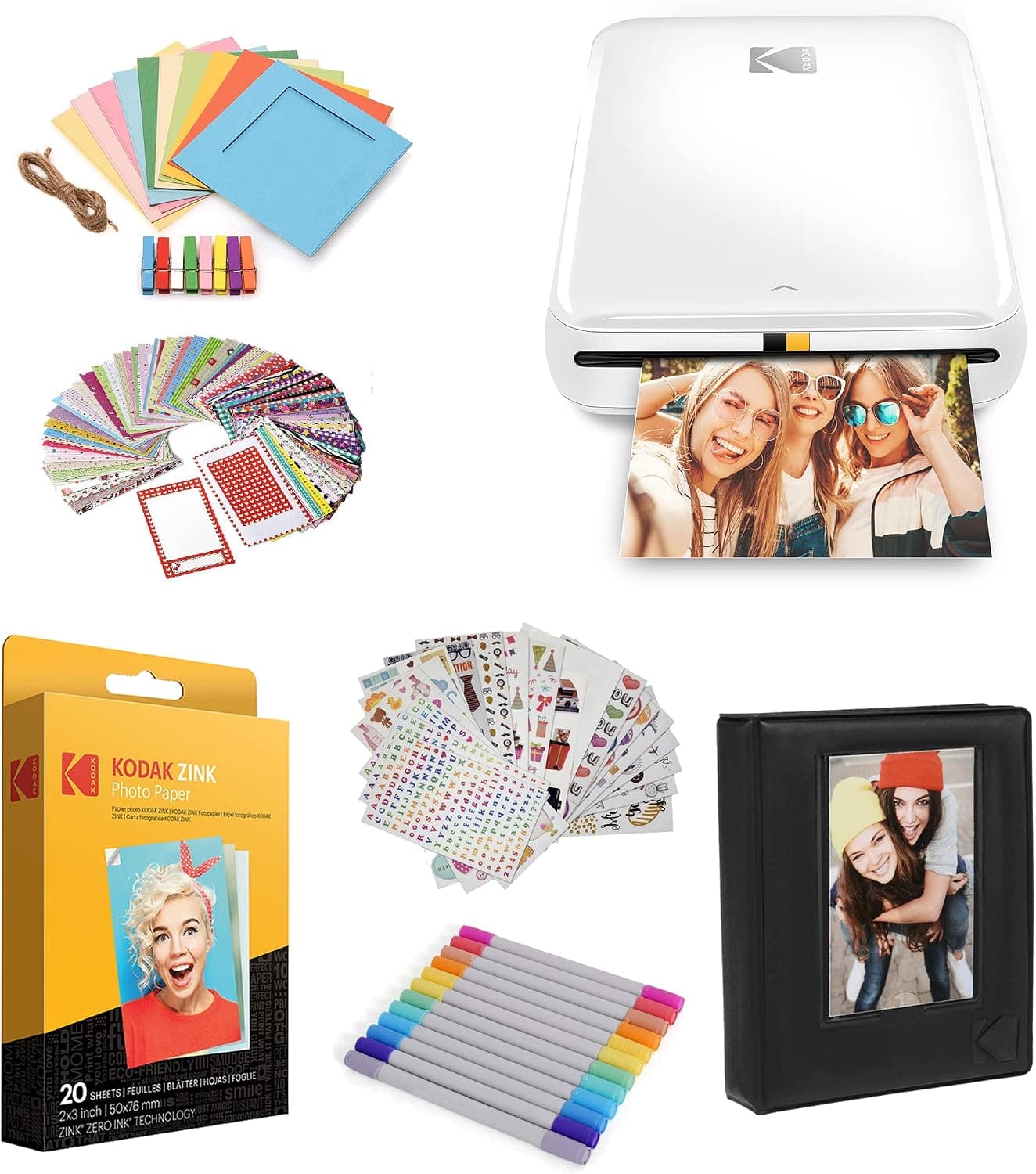KODAK Step Printer Impresora fotográfica móvil inalámbrica con tecnología Zink Zero Ink y aplicación Kodak para iOS y Android (blanco) Paquete de regalo