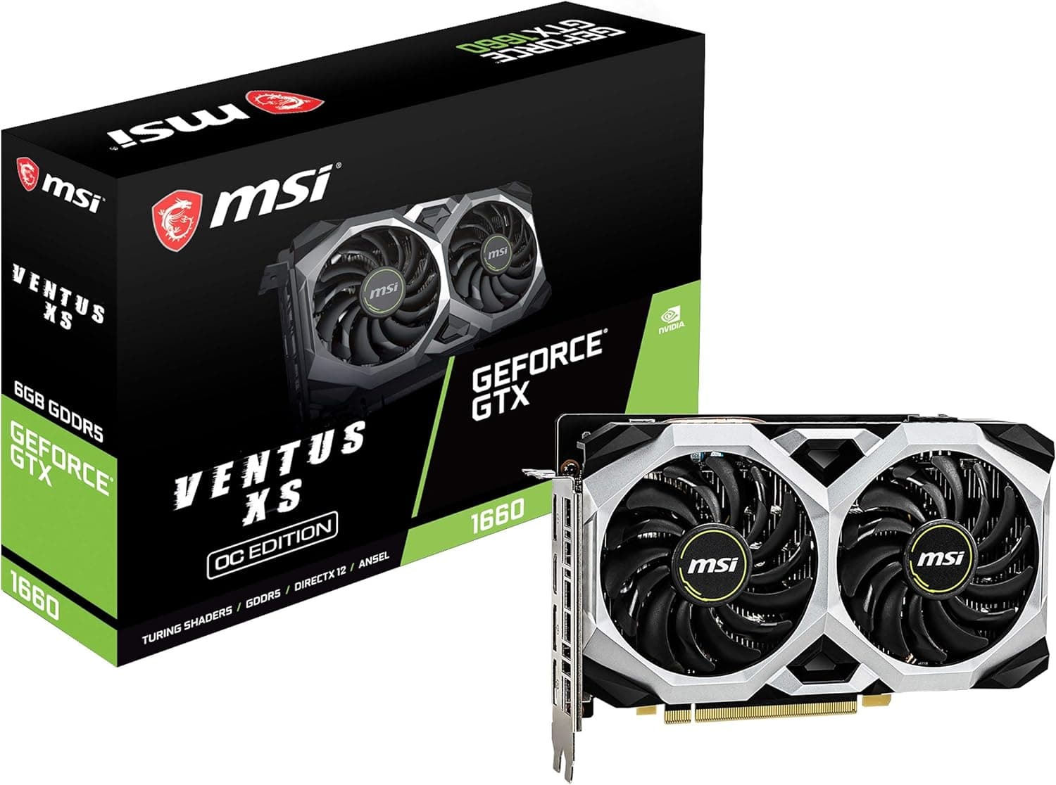msi Gaming GeForce GTX 1660 192-Bit HDMI/DP 6GB GDRR5 HDCP Soporte DirectX 12 Tarjeta gráfica VR Ready OC de doble ventilador (GTX 1660 Ventus XS 6G OC)