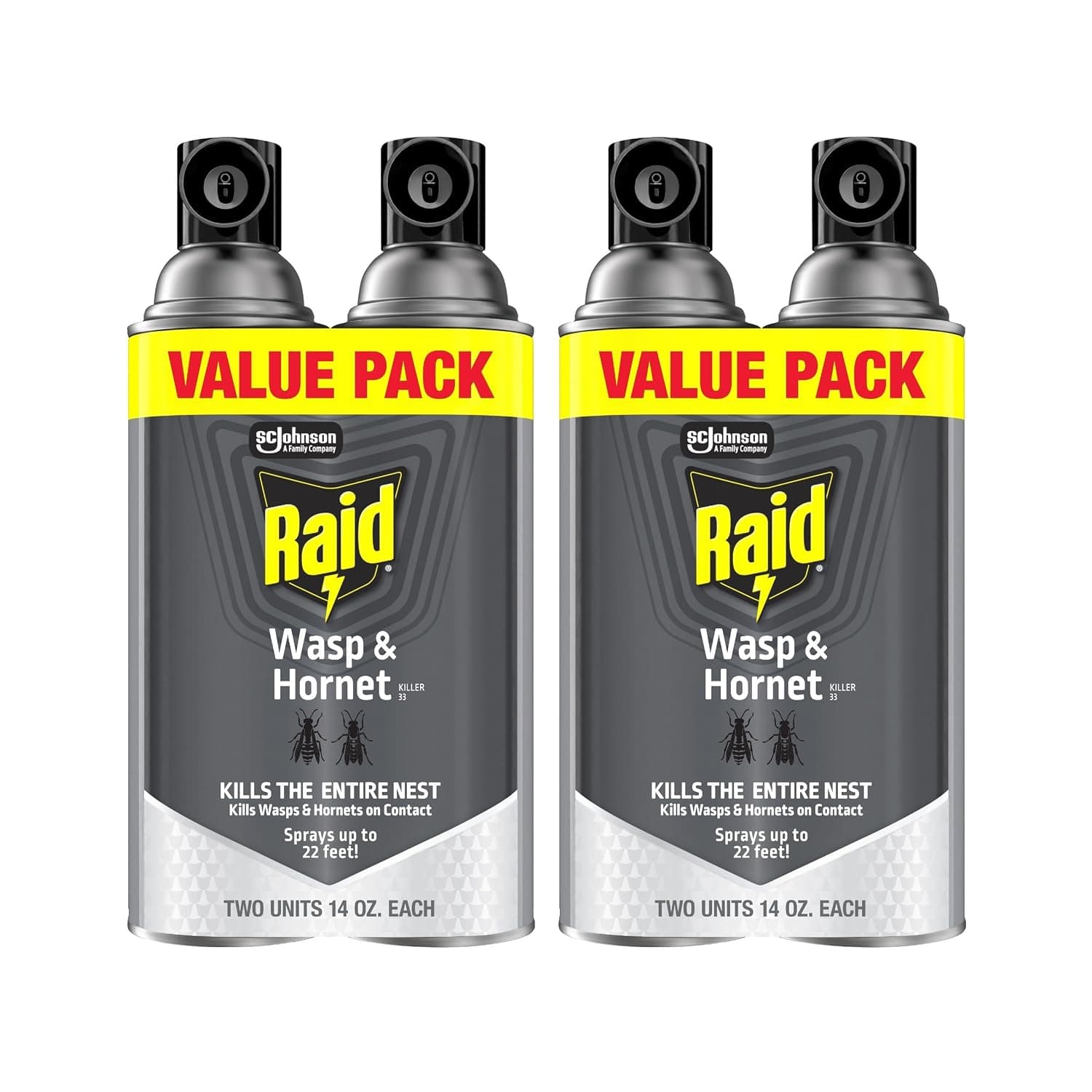 Raid Wasp & Hornet Killer Spray, mata todo el nido, para avispas de papel, chaquetas amarillas, barro y más, 14 oz (paquete de 4)