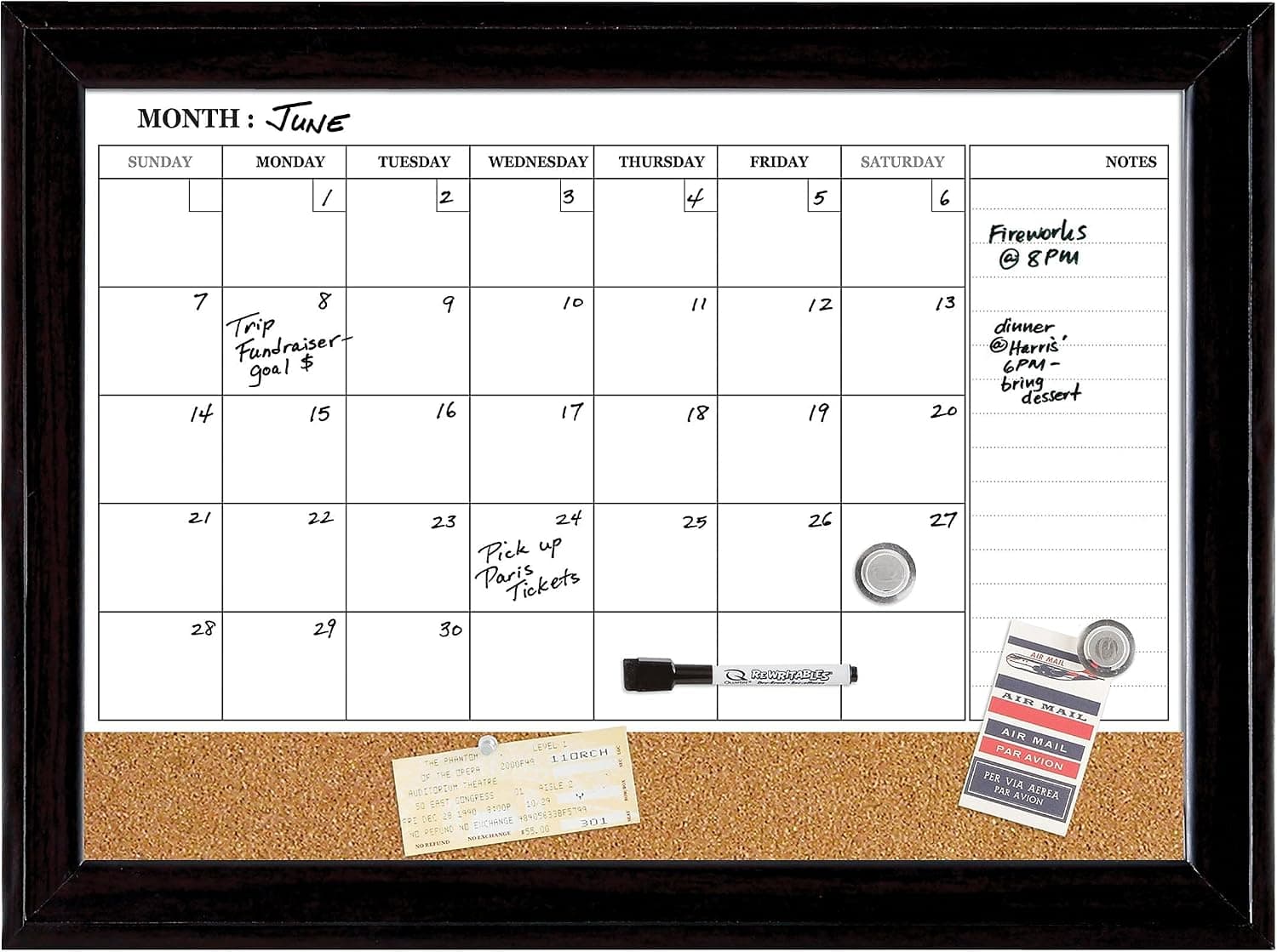 Quartet Combinación de pizarra blanca magnética, calendario y tablero de corcho, combinación de pizarra blanca de borrado en seco de 17" x 23" y tablón de anuncios de corcho, tablero de mensajes, marco negro (79275)