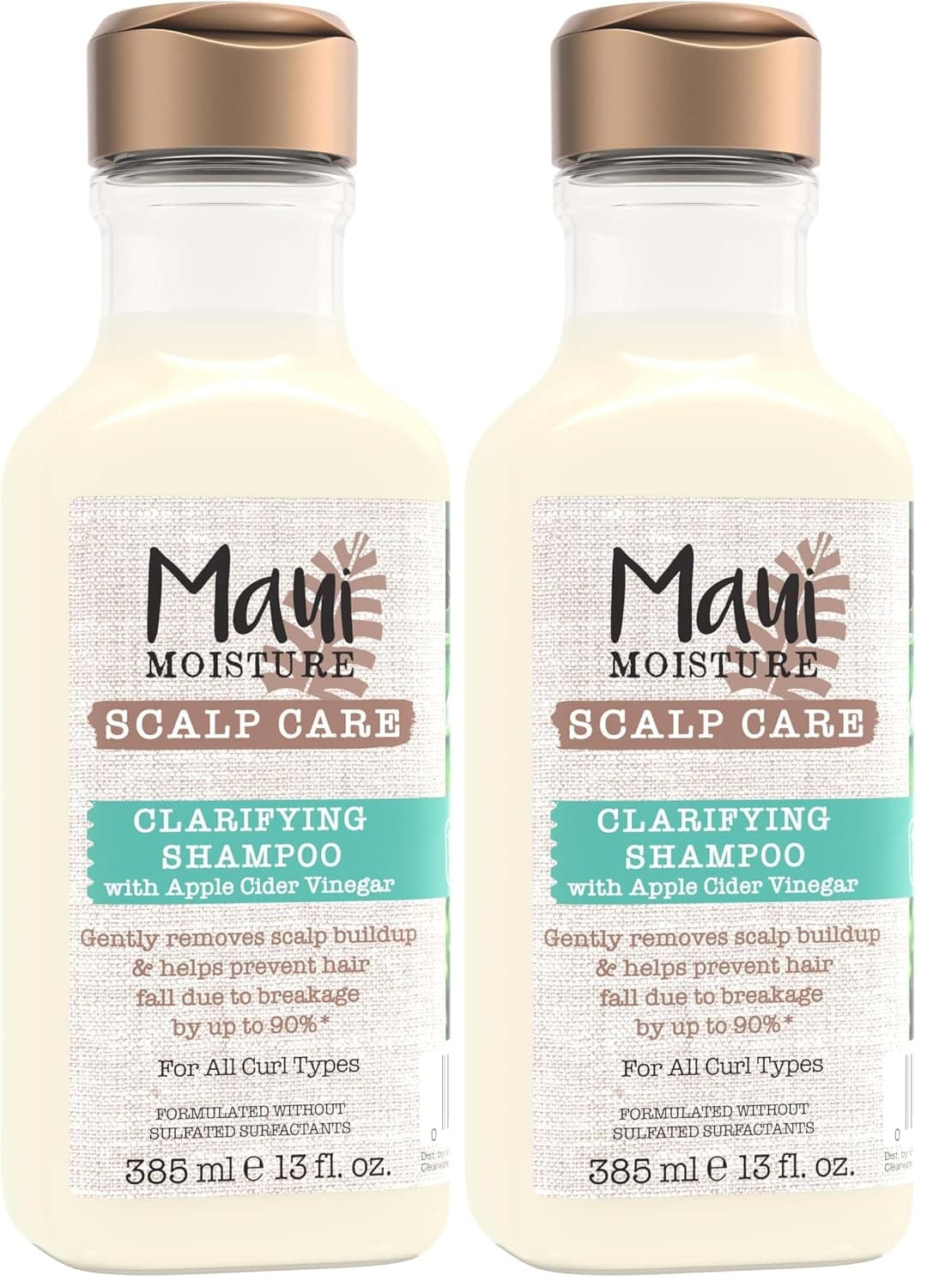 Maui Moisture Scalp Care Clarifying Shampoo,Apple Cider Vinegar Curly Hair Shampoo Moisturizes & Removes Scalp Build-Up,Sulfate-Free Surfactants,13 fl. oz,(Pack of 2)