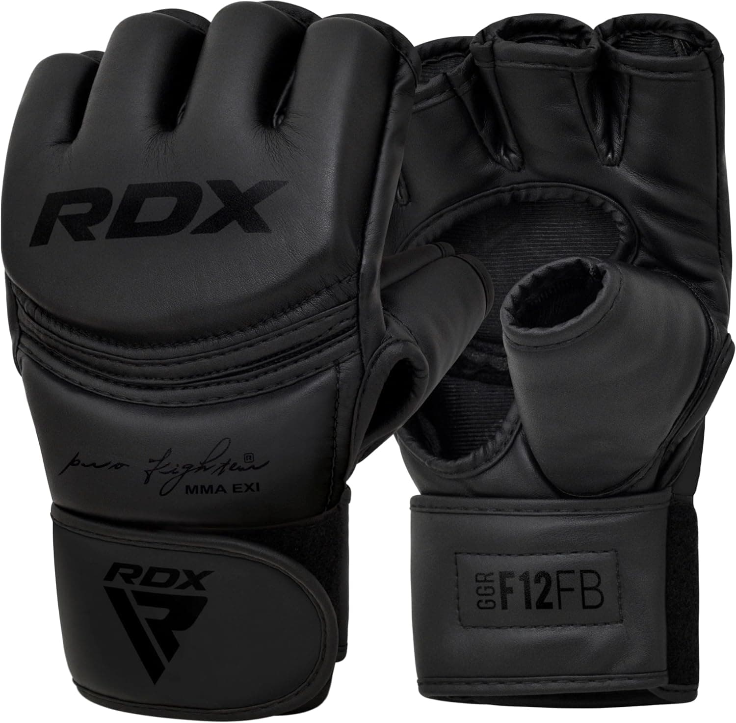 RDX Guantes MMA Grappling Sparring, Cuero Maya Hide, Guantes de Boxeo Hombres Mujeres Muay Thai Entrenamiento de Artes Marciales, Mitones Ajustables de Medio Dedo Soporte de Muñeca Kickboxing Jaula Lucha Saco de Boxeo Entrenamiento