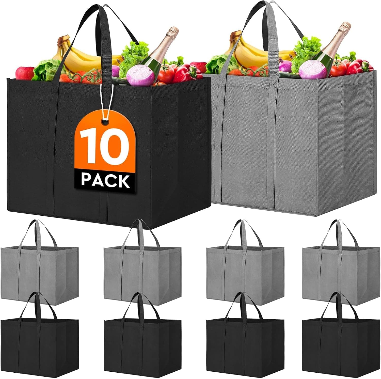 Bolsas de compras reutilizables, paquete de 10 bolsas grandes plegables a granel