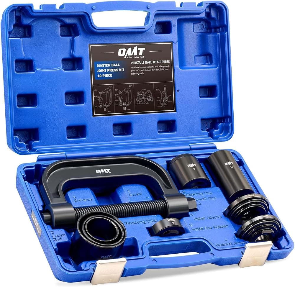 Kit de prensa de rótula OMT, herramienta de extracción de rótula con adaptadores 4x4 | Herramientas de rótula de servicio pesado para la mayoría de automóviles y camionetas 2WD y 4WD, marco en C negro