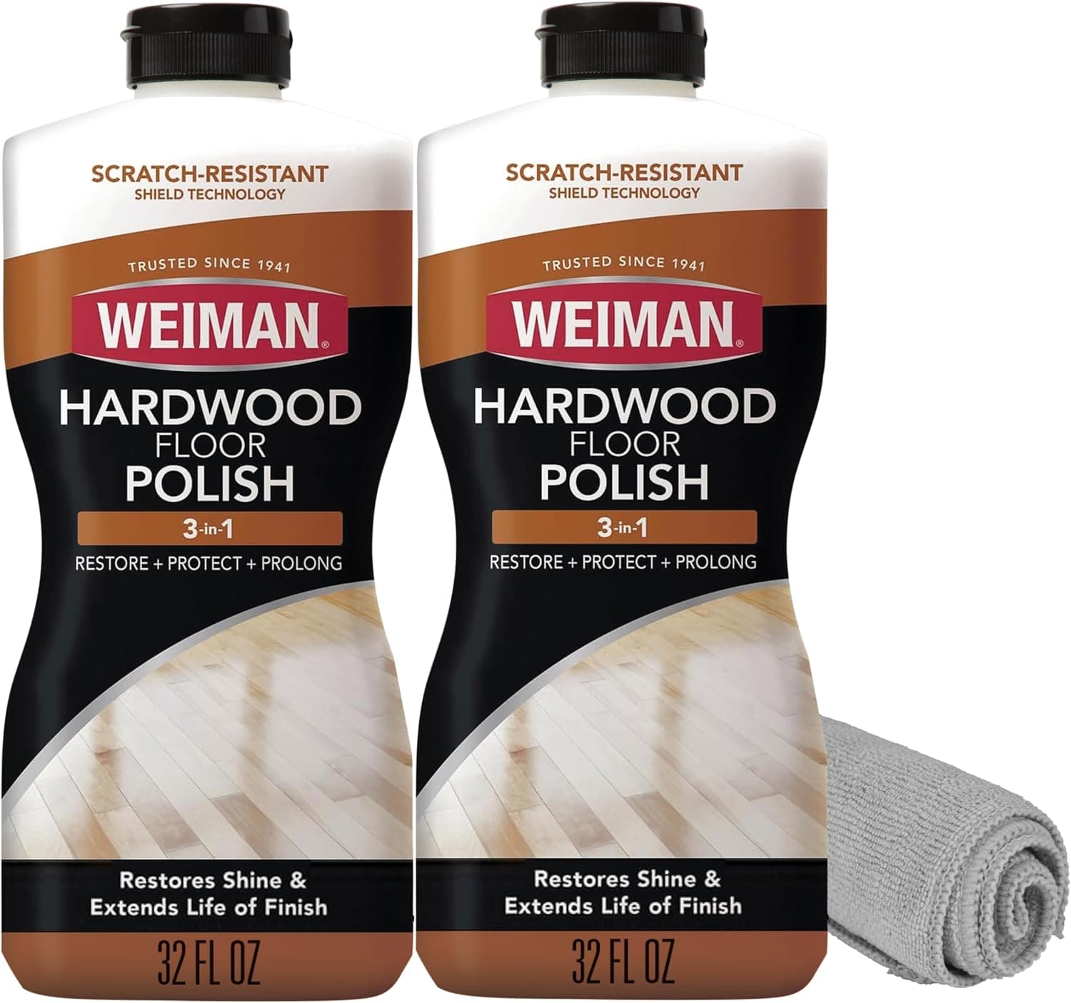 Paquete de 3 PIEZAS de pulido y restaurador de pisos de madera Weiman de 32 oz - Piso de madera dura de alto tráfico, brillo natural, elimina arañazos, deja una capa protectora