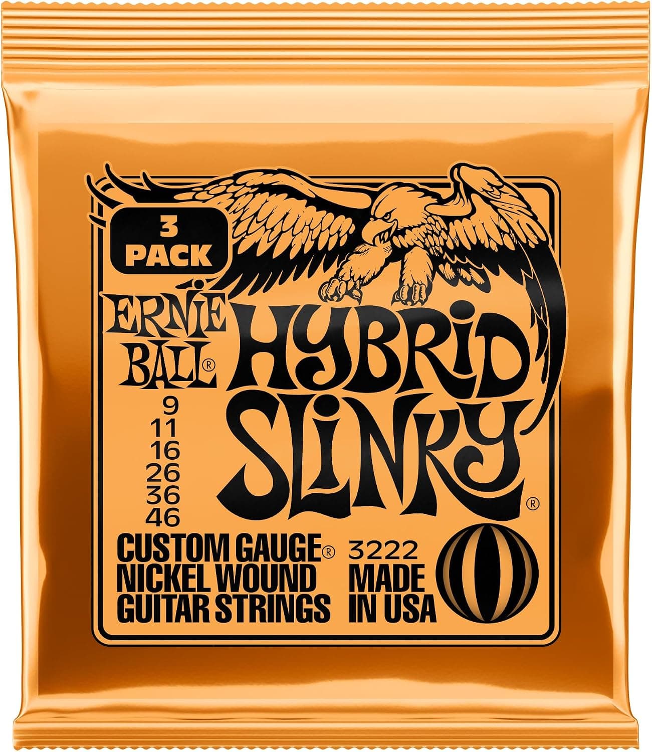 Ernie Ball Hybrid Slinky Nickel Wound Electric Guitar Strings 3-pack, 9-46 Gauge (P03222)