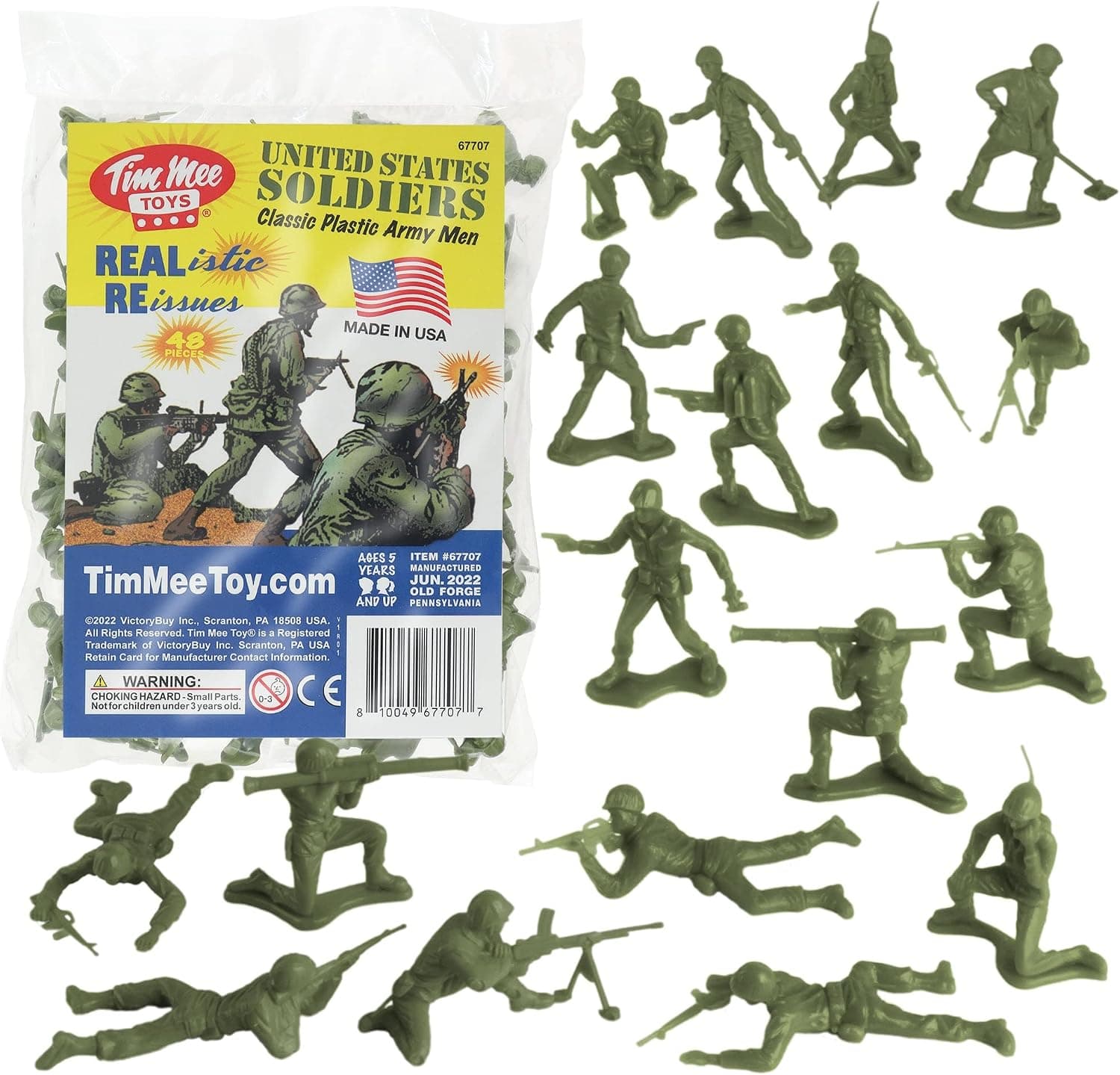 TimMee Plastic Army Men - Figuras de soldado de juguete de 48 piezas, color verde OD, fabricado en EE. UU.