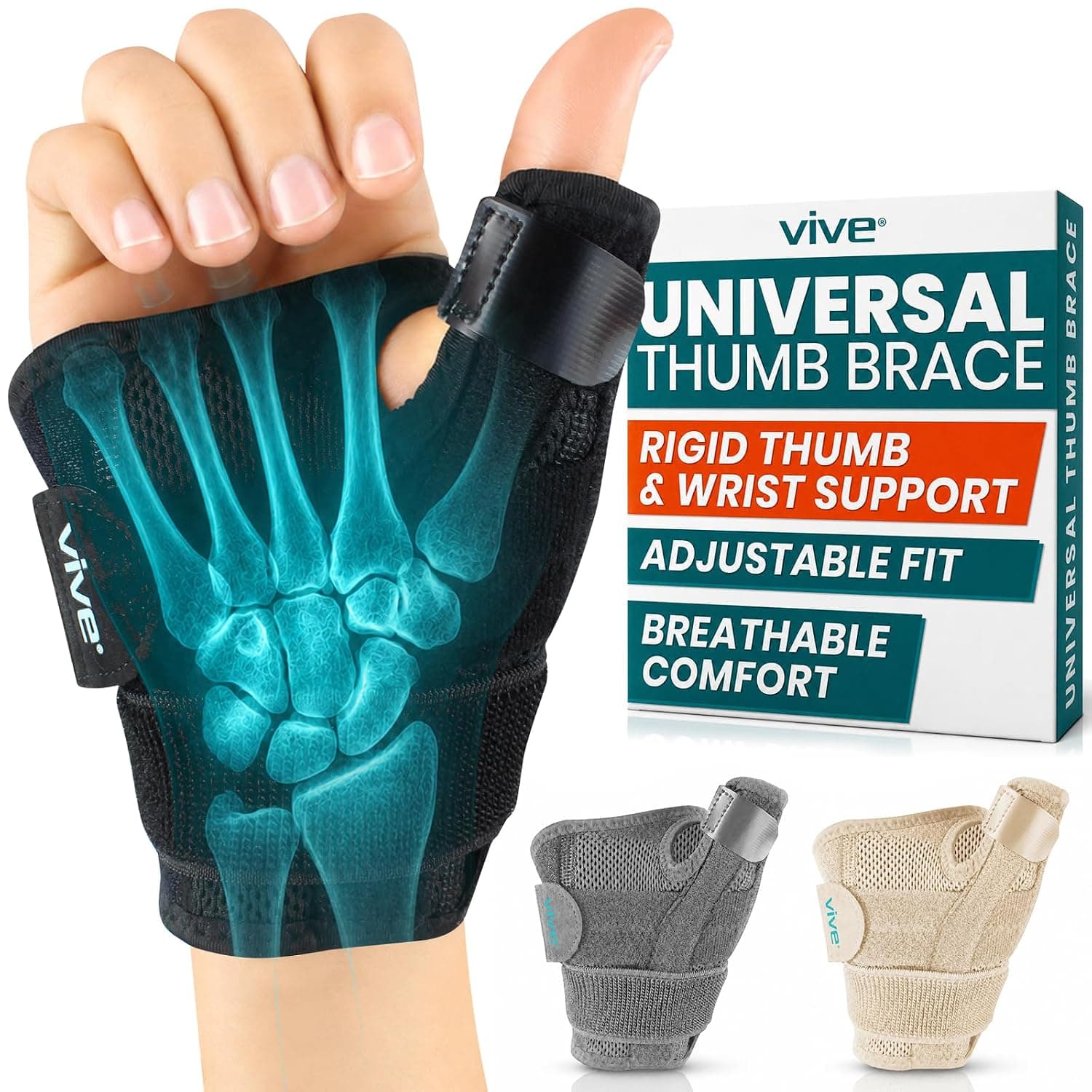 Vive Pulgar y Muñequera para Mano Derecha o Izquierda - Férula Spica | Túnel carpiano, tendinitis y artritis en manos o dedos - Soporte de compresión para mujeres y hombres - Alivio estabilizador