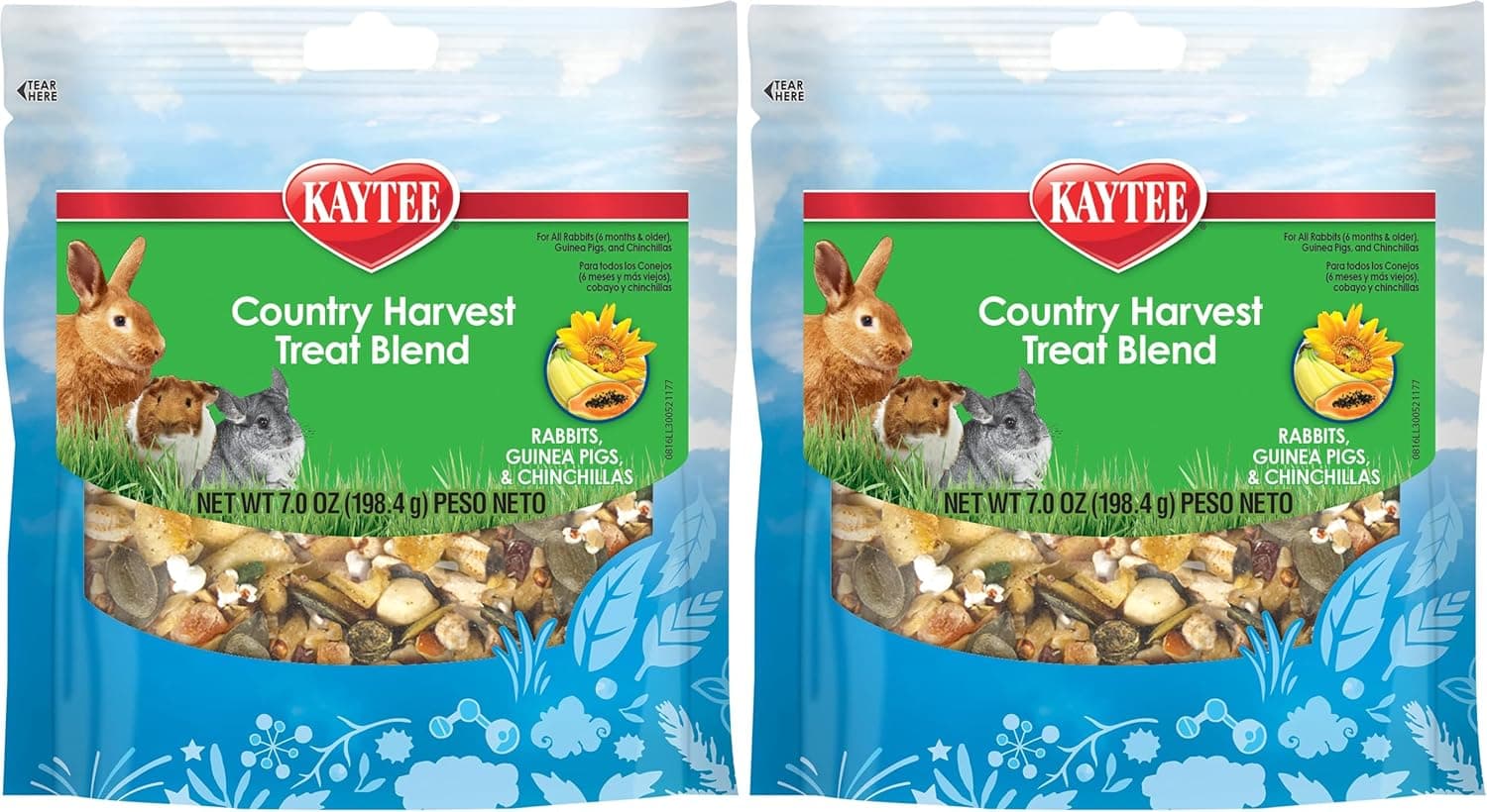 Kaytee Country Harvest Treat Blend para conejos, cobayas y chinchillas, 7 oz (paquete de 2)