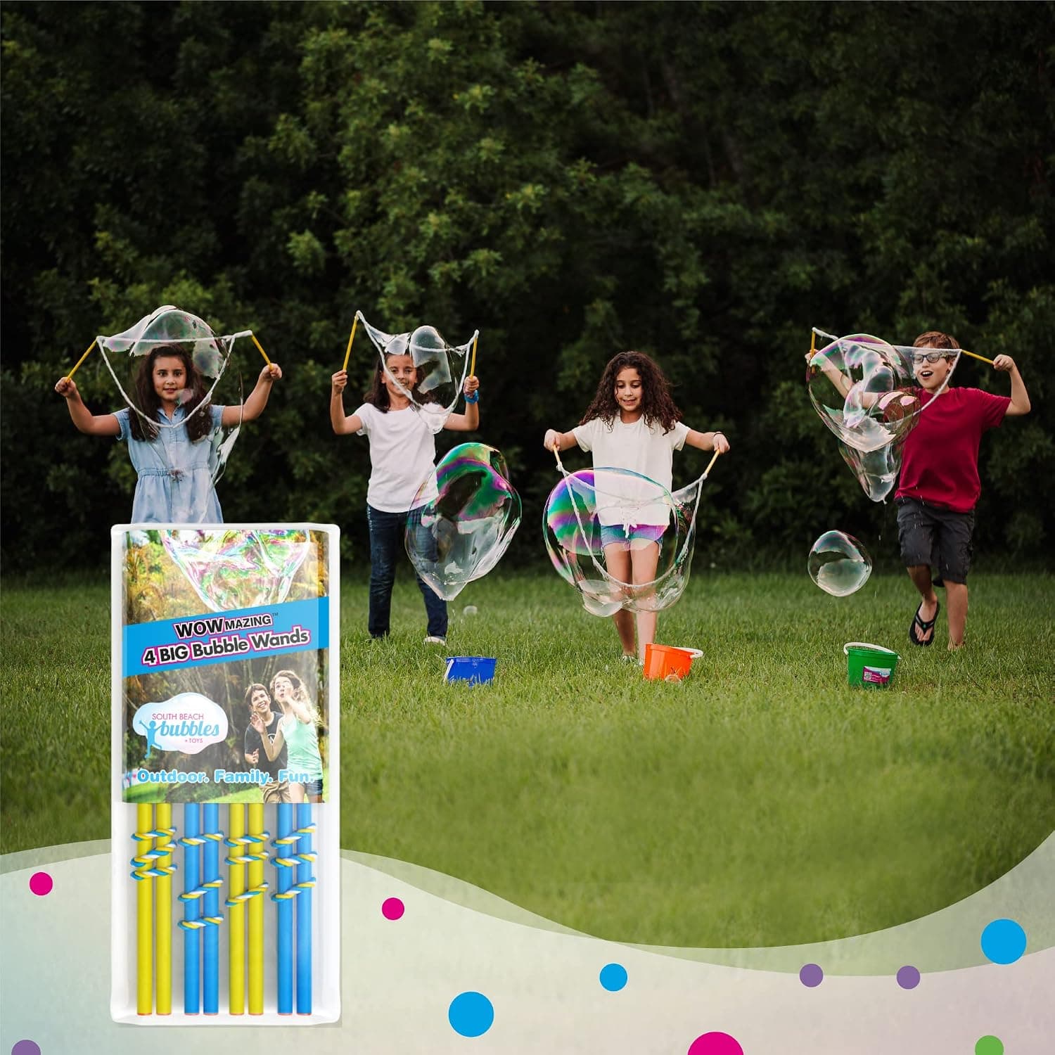 4 Big Bubble Wands: hacer burbujas gigantes. Gran actividad de cumpleaños y recuerdo de fiesta. Solución de burbujas gigantes no incluida.