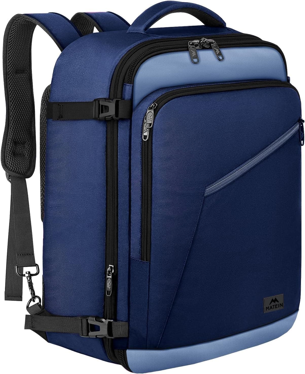 MATEIN Mochila de viaje expandible, mochila de mano de gran capacidad para hombres | Para aviones, bolsos aprobados por aerolíneas con correas ajustables para los hombros, resistentes al agua, para viajes internacionales,Grey Blue