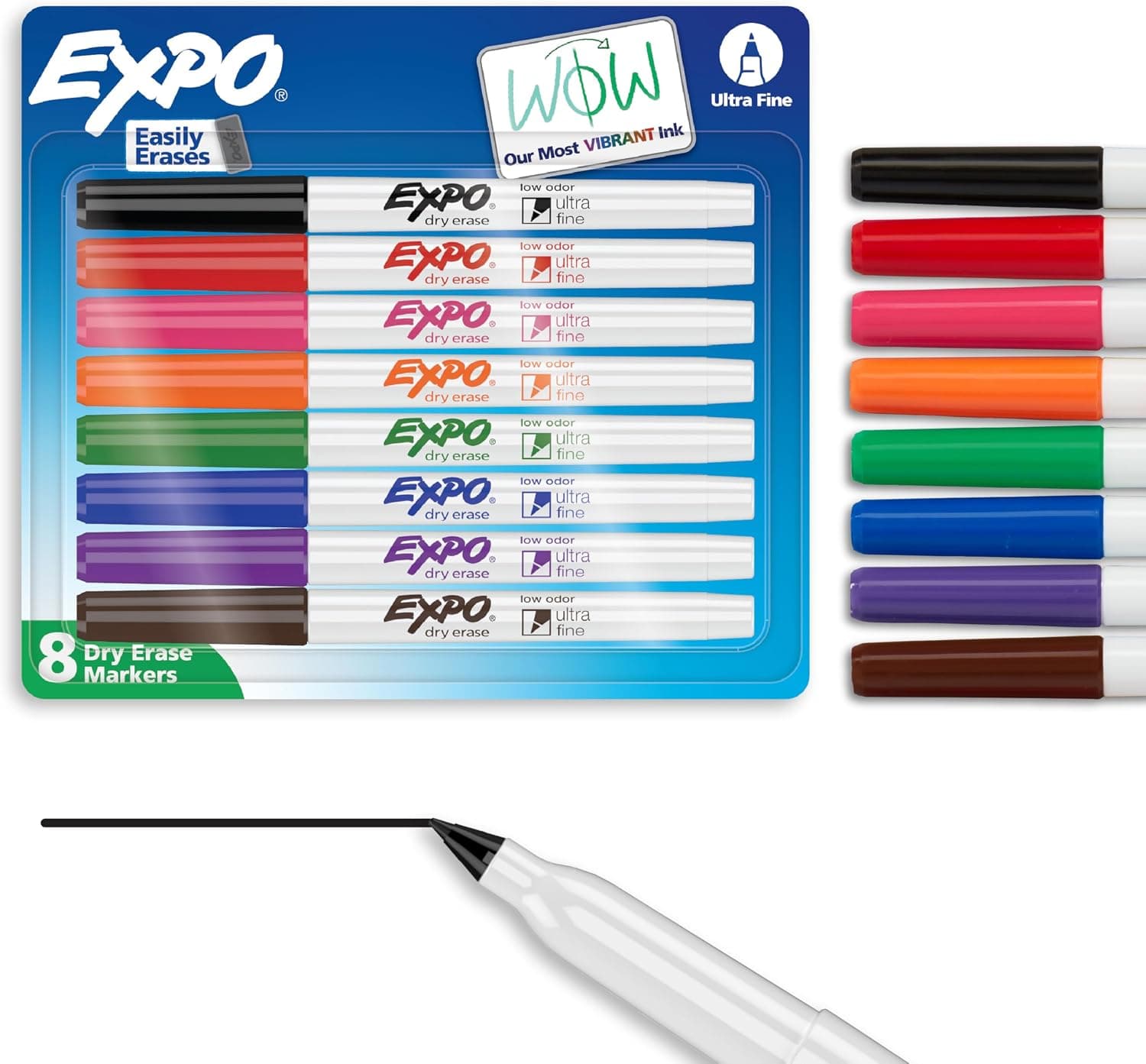 Marcadores de borrado en seco EXPO, tinta de bajo olor, colores surtidos, punta ultrafina, 8 unidades: pizarra blanca, calendario, organización, útiles escolares