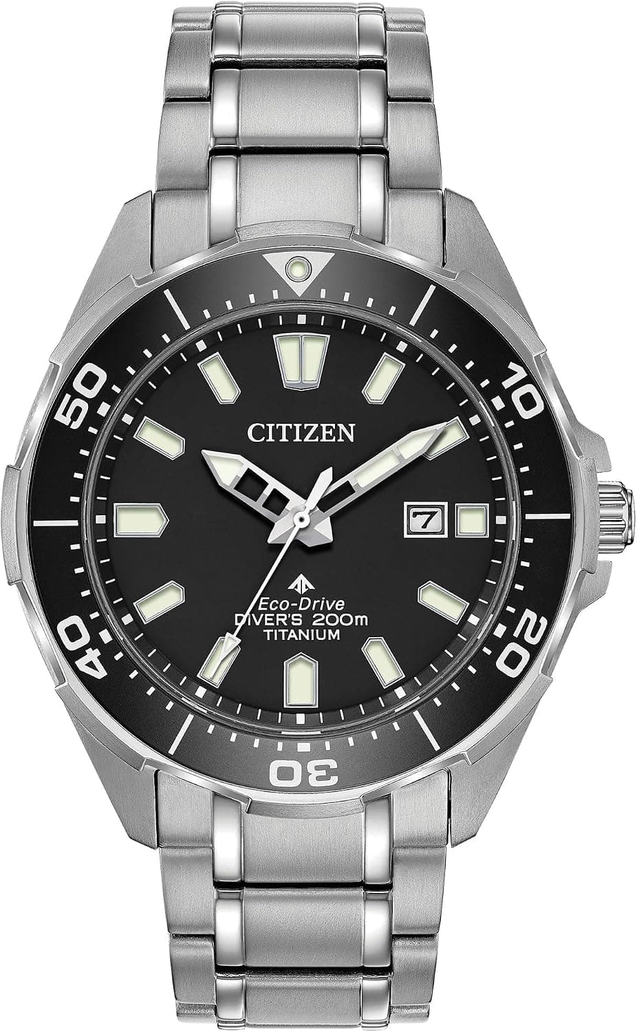 Reloj Citizen Promaster Sea Eco-Drive de acero inoxidable para hombre, fecha de 3 manecillas, bisel giratorio unidireccional, compatible con ISO, manecillas y marcadores luminosos