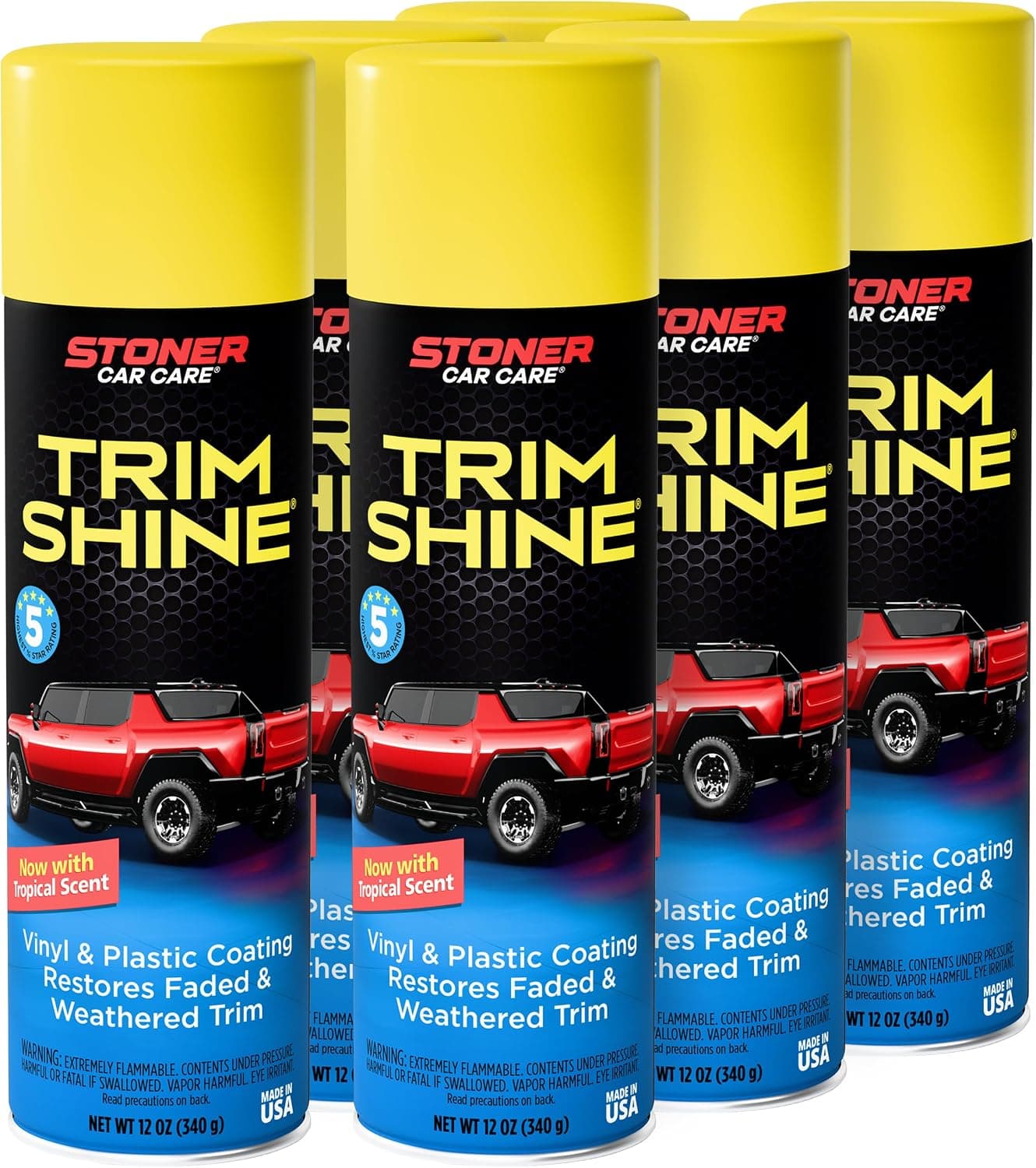 Stoner Car Care 91034-6PK Trim Shine - Restaurador de molduras y plástico negro para automóviles - Revestimiento protector de molduras de vinilo y plástico para uso interior y exterior - Secado rápido sin eslinga - 12 oz (paquete de 6)