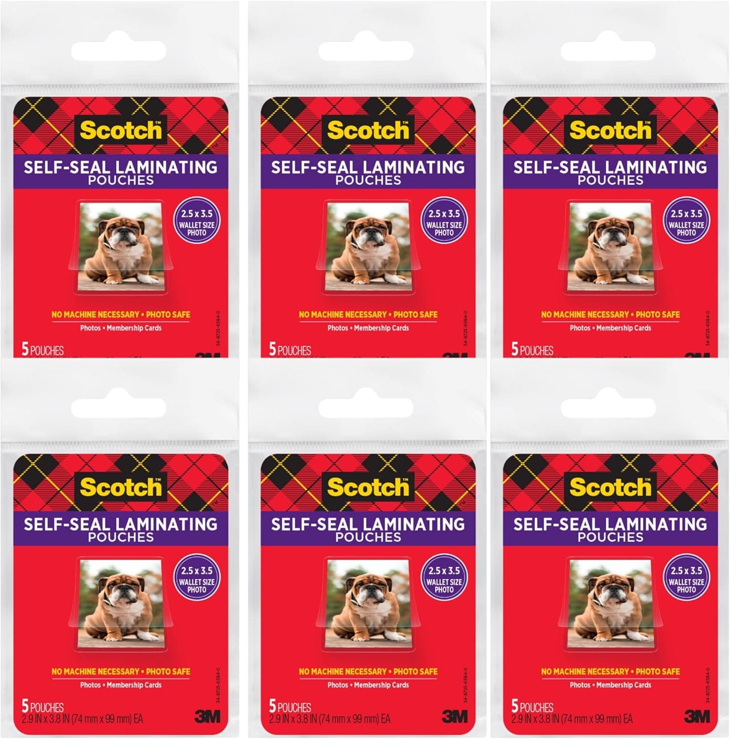 Bolsas laminadoras autosellantes Scotch, acabado brillante, tamaño billetera 2.5″ x 3.5″, 6 paquetes de 5 (30 en total): no se necesita laminador, hojas protectoras transparentes aptas para fotografías