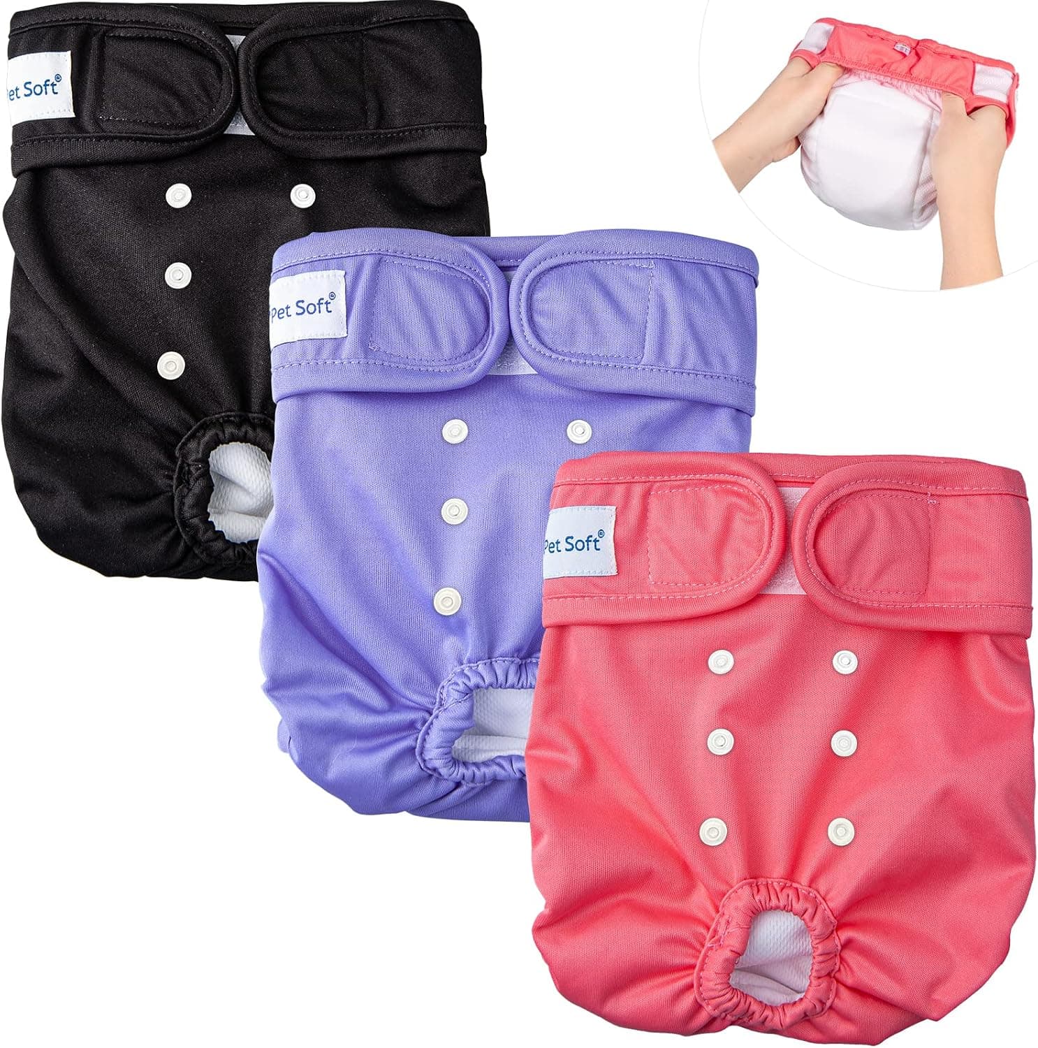 Pañales femeninos suaves y lavables para mascotas (paquete de 3) pañales para perros femeninos, cómodos pañales reutilizables para perros niñas en período de calor (animado, XS)