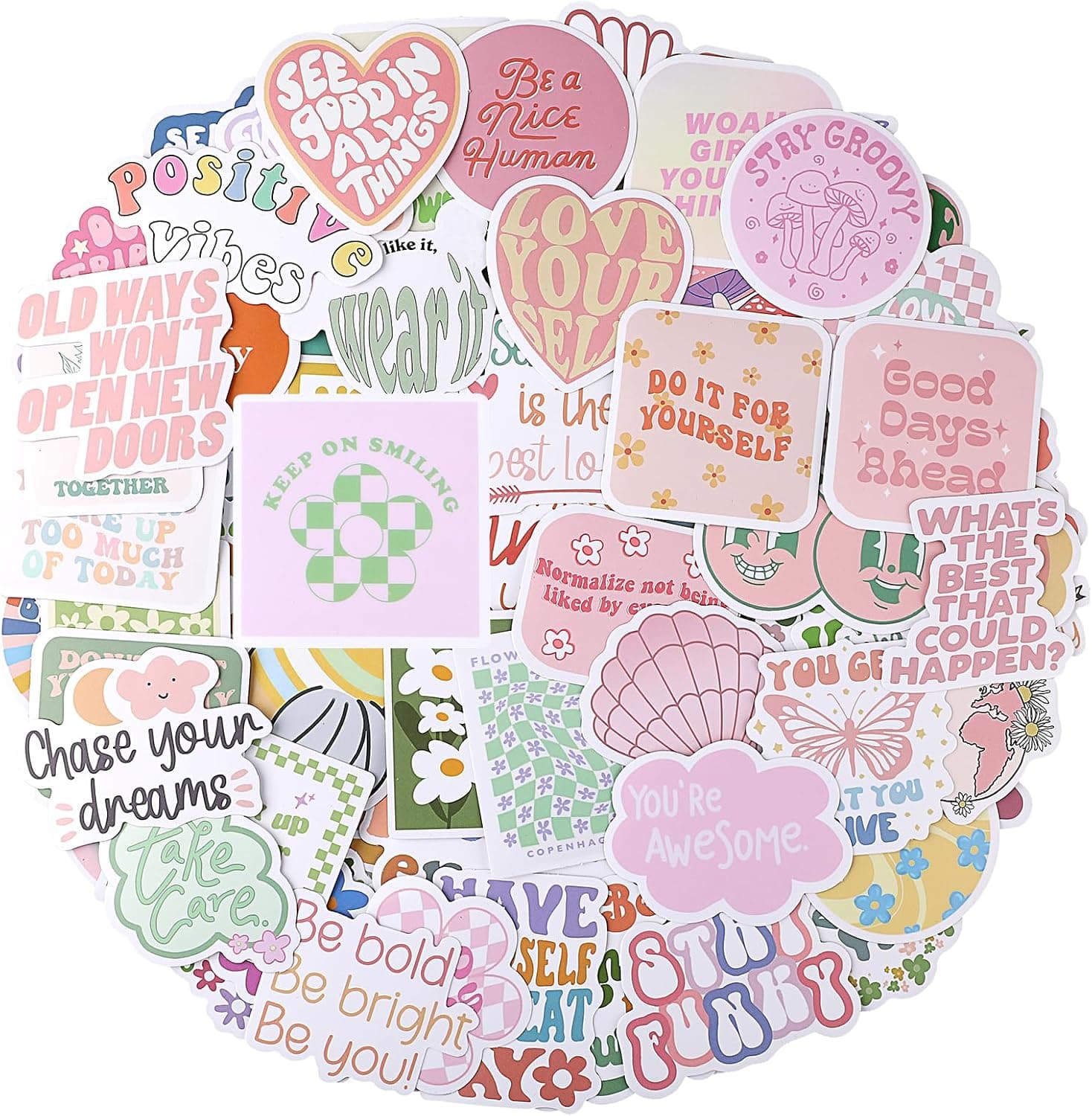 100PCS Cute Preppy Stickers Pink Motivational Vinyl Waterproof Stickers for Laptop Bumper Water Bottles Computer Phone Hard Hat Car Inspirational Decals for Adults Women Kids Teen Girls