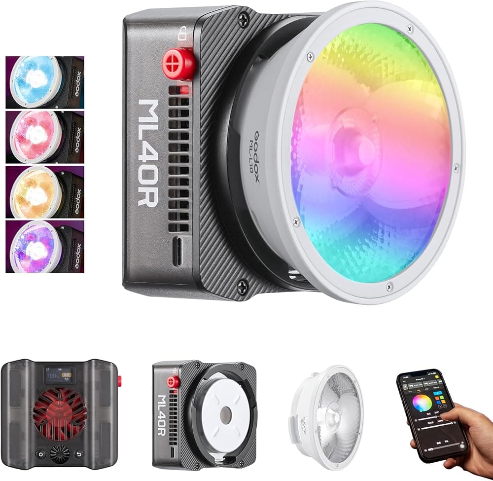 GODOX ML40R RGB 40W llevó la luz de vídeo, CCT 1800k-10000K, portátil de mano