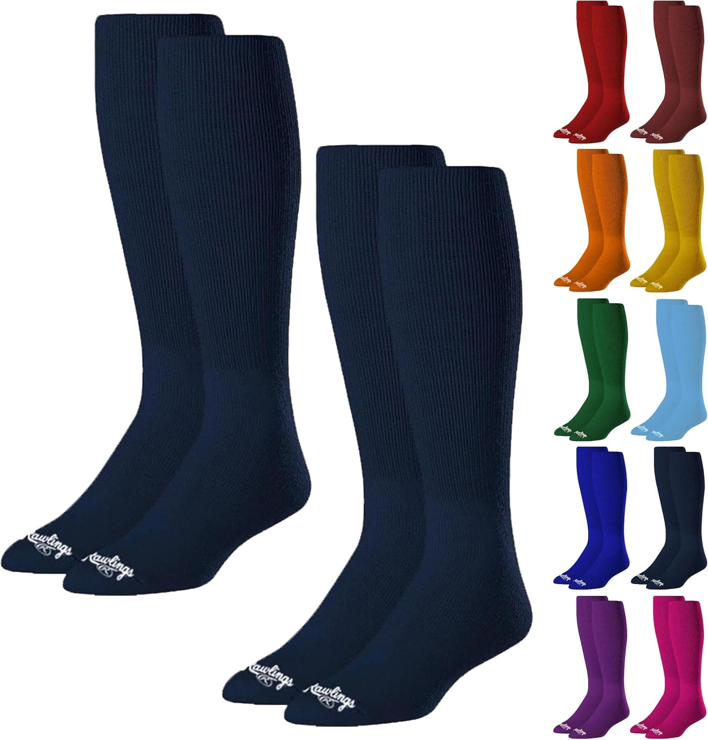Rawlings | 2 pares | Calcetines atléticos | Béisbol/Softbol | Múltiples tamaños/colores