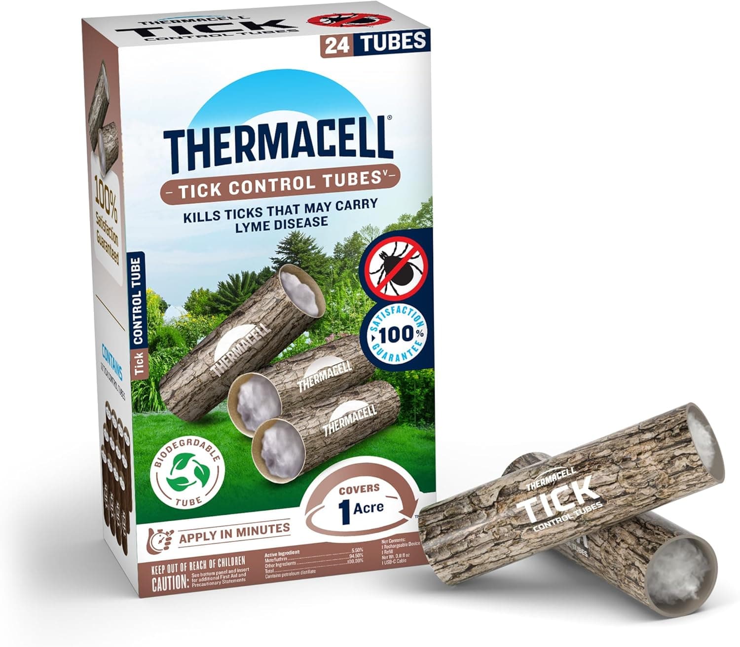 Tubos de control de garrapatas Thermacell, paquete de 24, mata garrapatas que pueden transmitir la enfermedad de Lyme