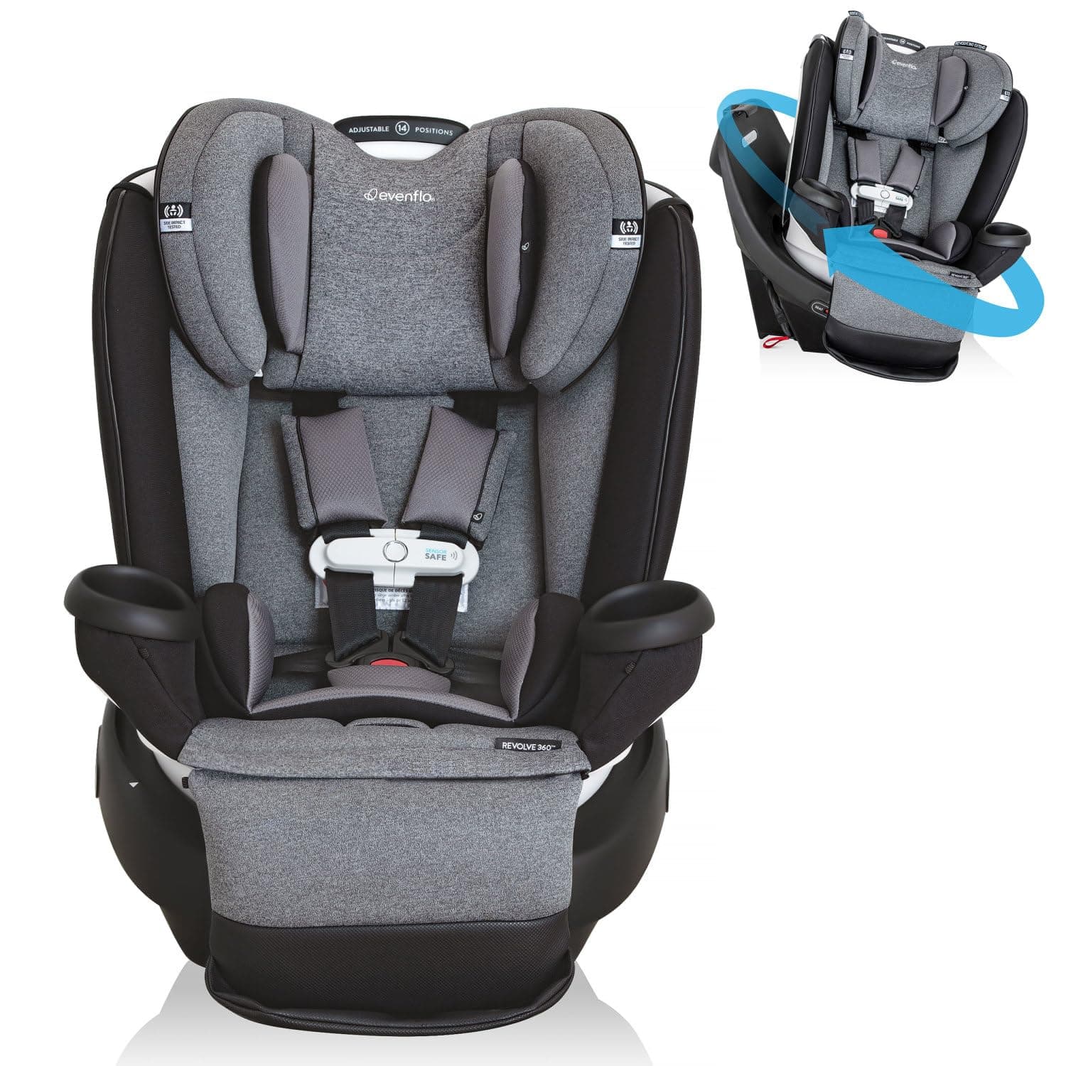 Asiento de coche giratorio todo en uno Evenflo Gold Revolve360 Extend con SensorSafe (gris piedra lunar)