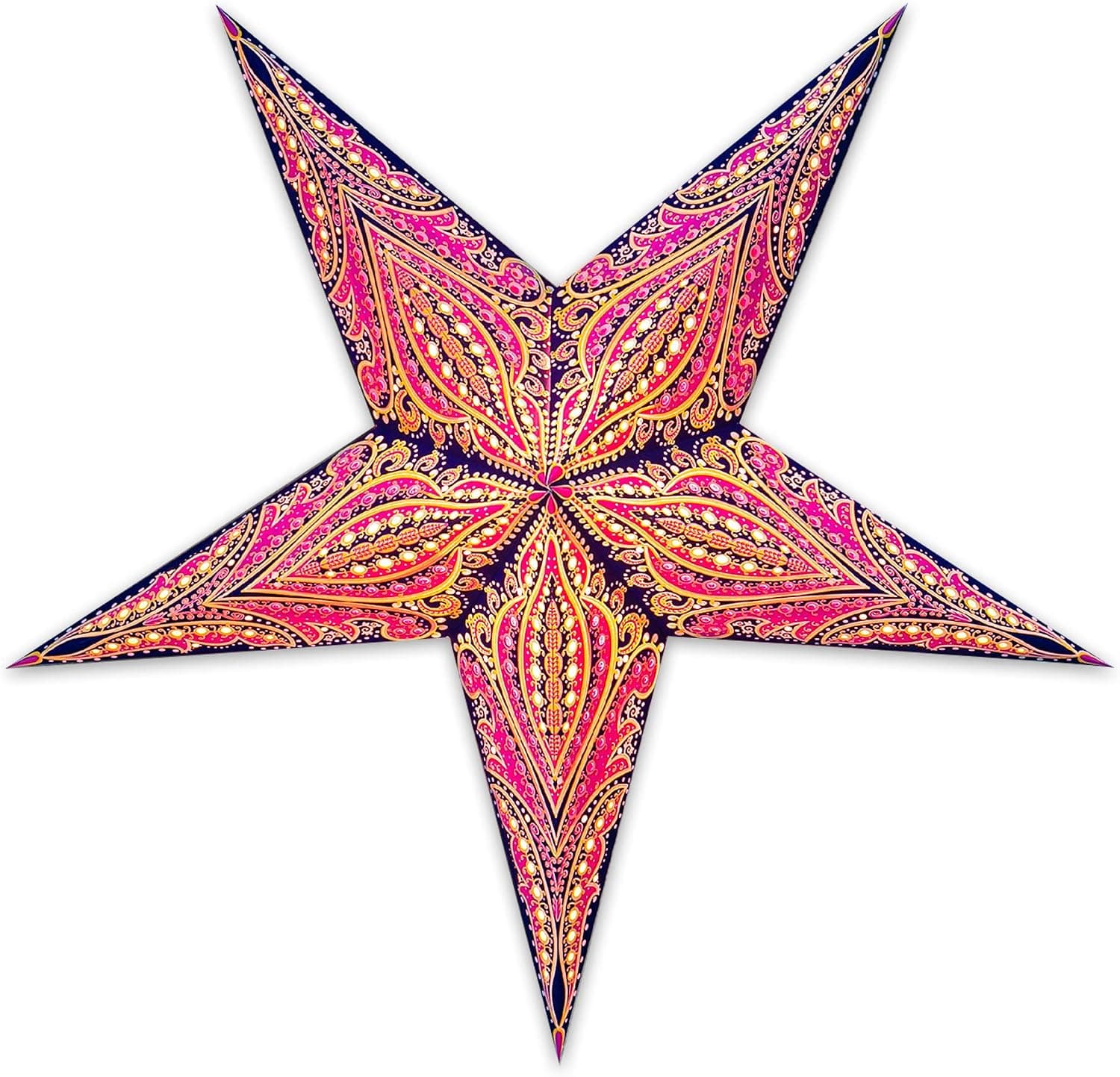 GalaxyArts Linternas de papel con forma de estrella, 24.0 in, color azul y amarillo, lámpara colgante de 5 puntas con iluminación 3D, decoración hueca hecha a mano para Navidad, bodas, vacaciones, decoración interior y exterior del hogar (mediana)