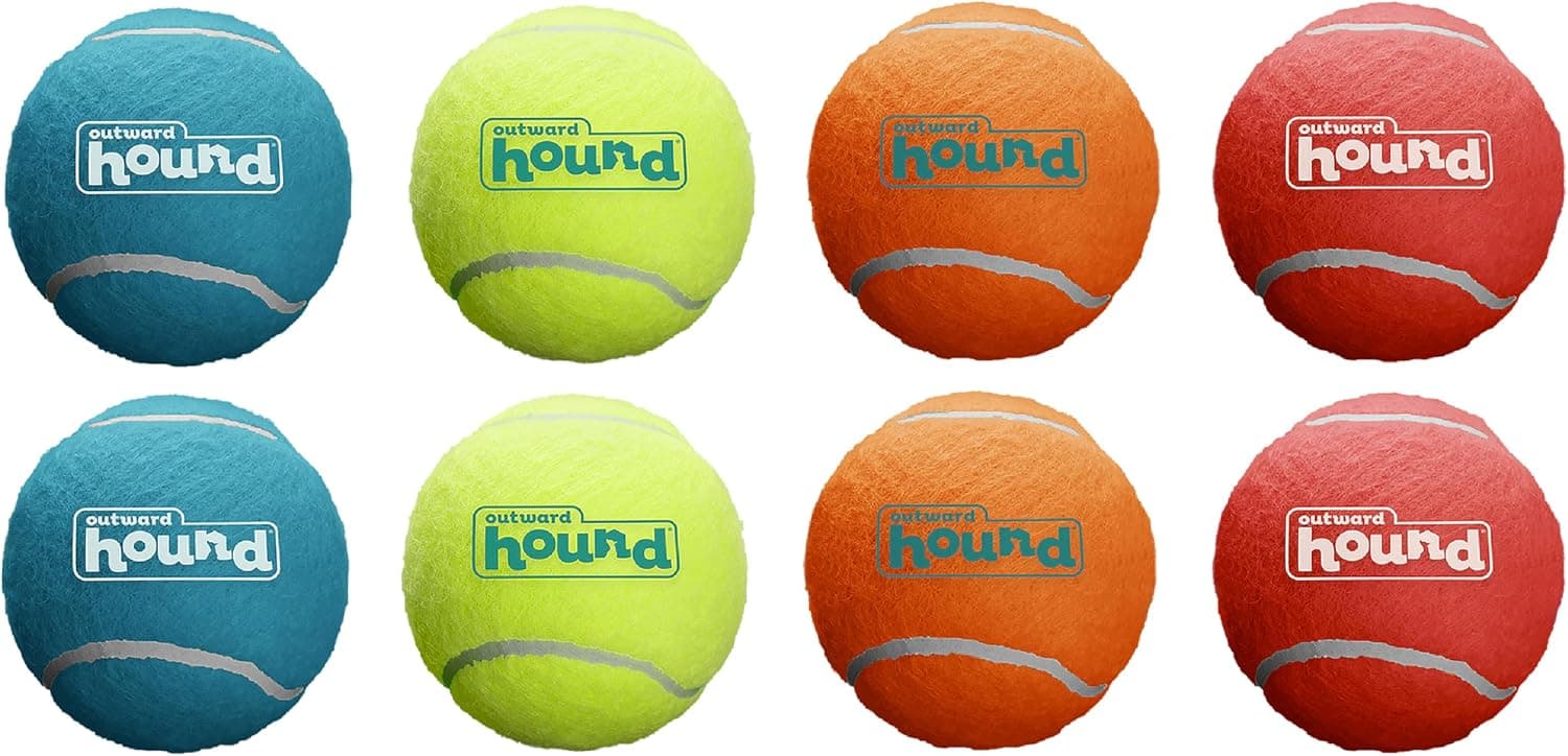 Outward Hound Squeaker Ballz Pelota de tenis para perro, talla XS, 1.5", paquete de 8 | Chirridos y rebotes, colores brillantes, búsqueda y entrenamiento interactivos, interior y exterior, masticadores moderados, perros pequeños (menos de 15 libras)