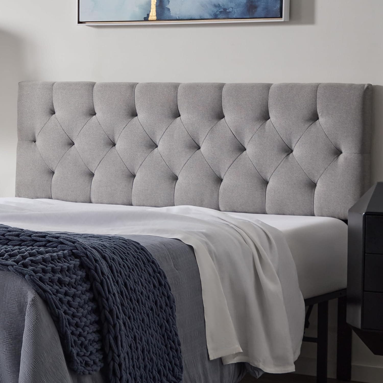 Cabecero tapizado Lucid Mid-Rise - Diamond Tufted - Poliéster acolchado - Altura ajustable de 34" a 46" - Fácil montaje - Marco de cama o montaje en pared - Resistente - Piedra - Tamaño XL completo / completo
