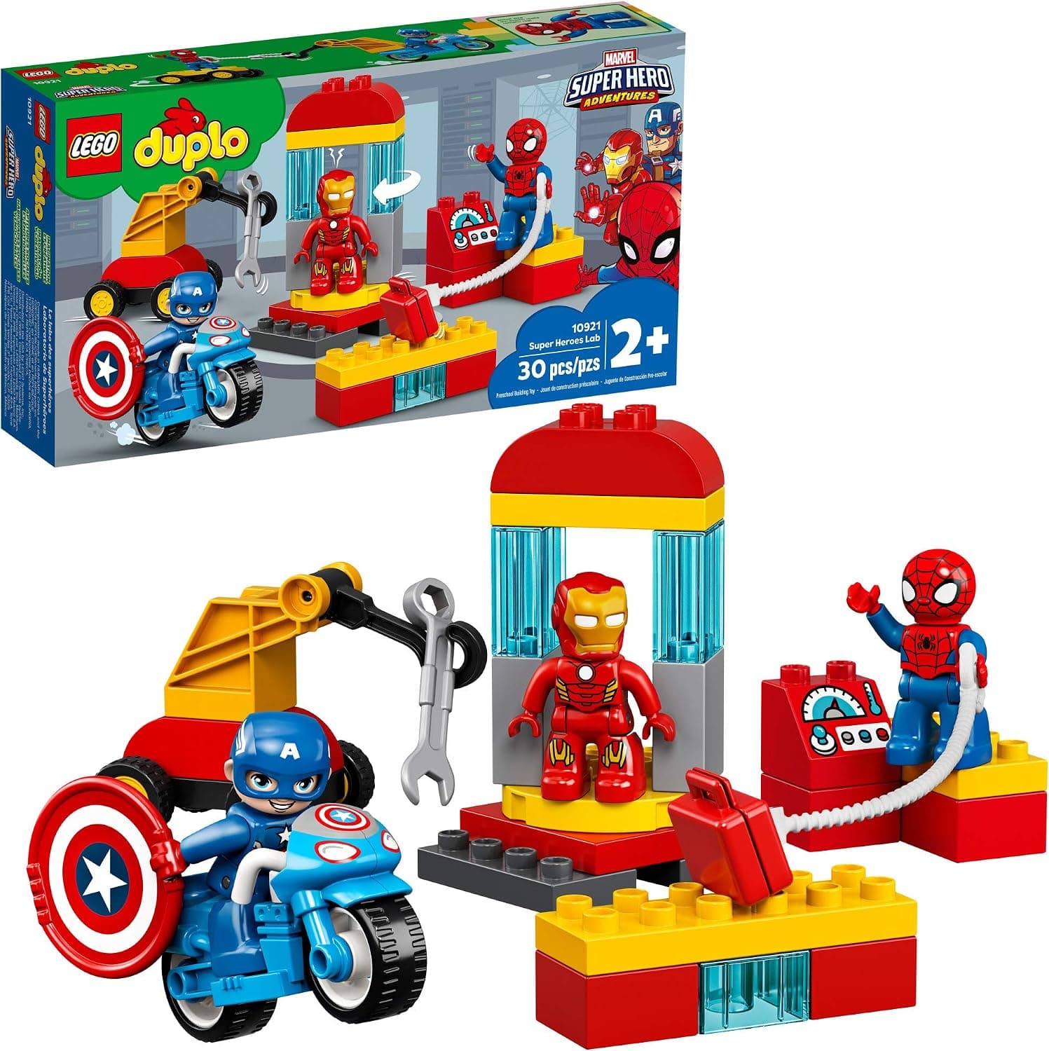 LEGO DUPLO Super Heroes Lab 10921 Marvel Avengers Superheroes Juguete de construcción y juego educativo para niños pequeños (29 piezas)