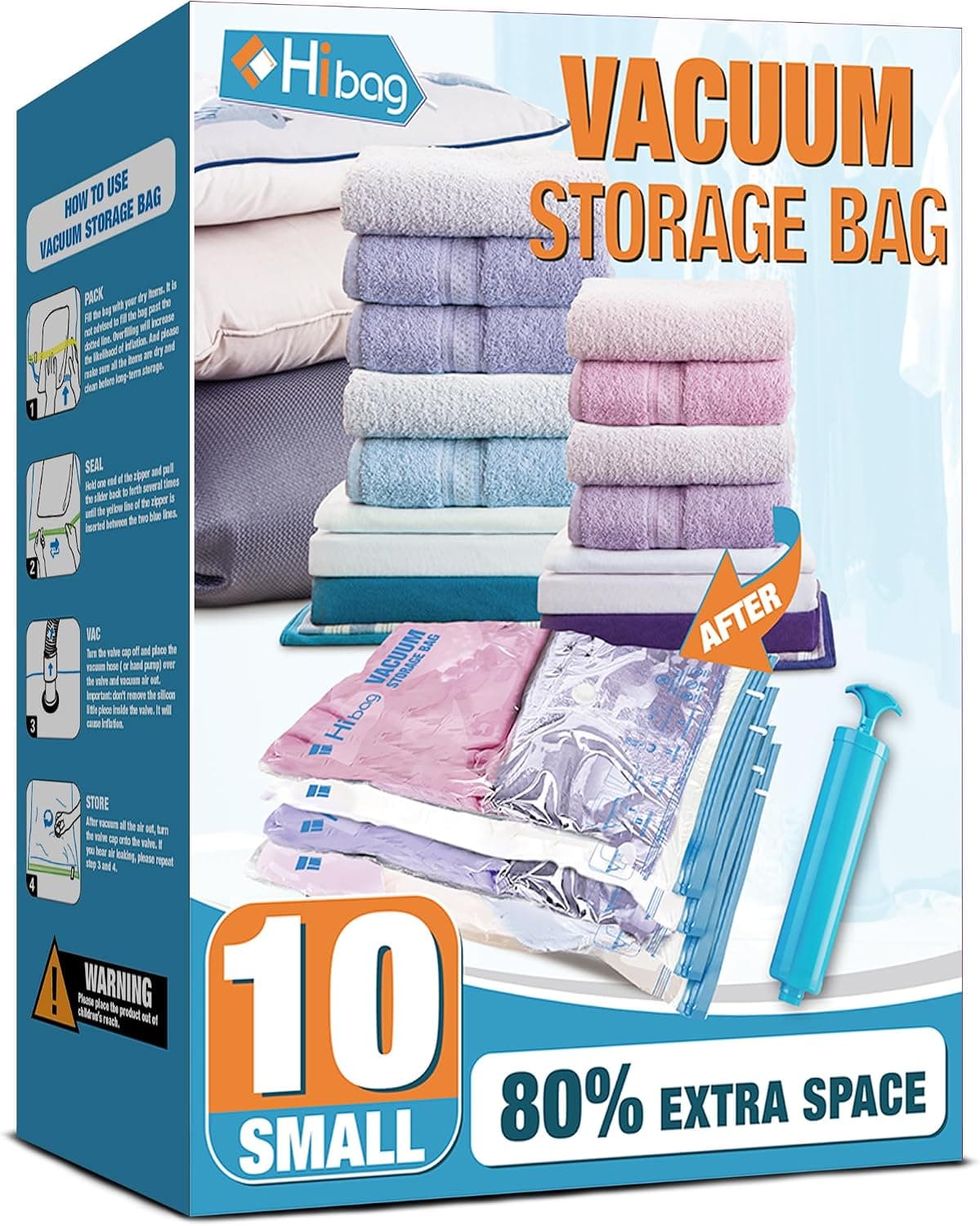 Bolsas de almacenamiento al vacío, 10 pequeñas bolsas de sellado al vacío que ahorran espacio, bolsas espaciales, bolsas selladoras al vacío para ropa con bomba manual de viaje (10S) | Hogar y Viajes, Triple Sello Hermético, Ahorra 80% de Espacio, Bomba Manual, Funciona con Aspiradora, Doble Cremallera, Reutilizable, Fácil de Usar