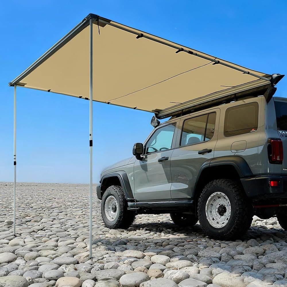 Toldo para vehículos 8.2'×8.2' Parasol extraíble para portaequipajes UPF 50+ | Toldo retráctil para caravana con tela Oxford 420D Ripstop, PU1000mm impermeable, toldo para Jeep/SUV/camión/furgoneta/coche para viajes por tierra