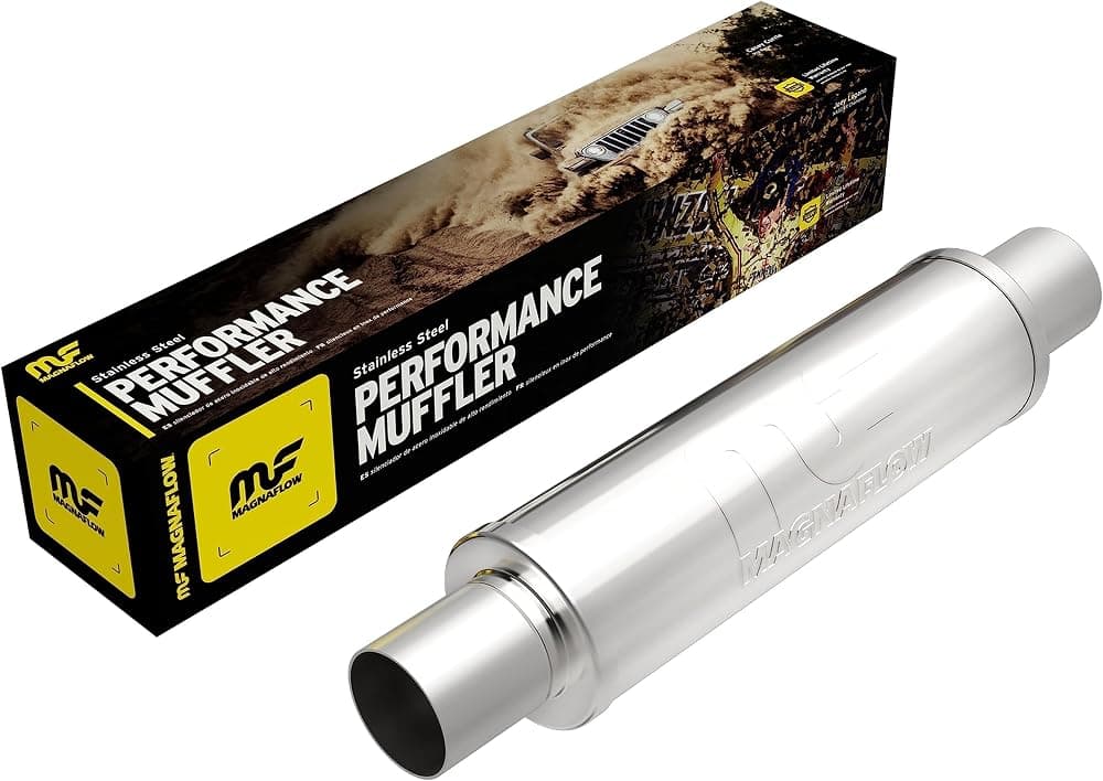 Silenciador de Escape de Rendimiento MagnaFlow 10416 | Sonido Profundo Signature,4x4x14 " Redondo, Acero Inoxidable, Entrada/Salida 2.5"/2.5 ", Centro/Centro