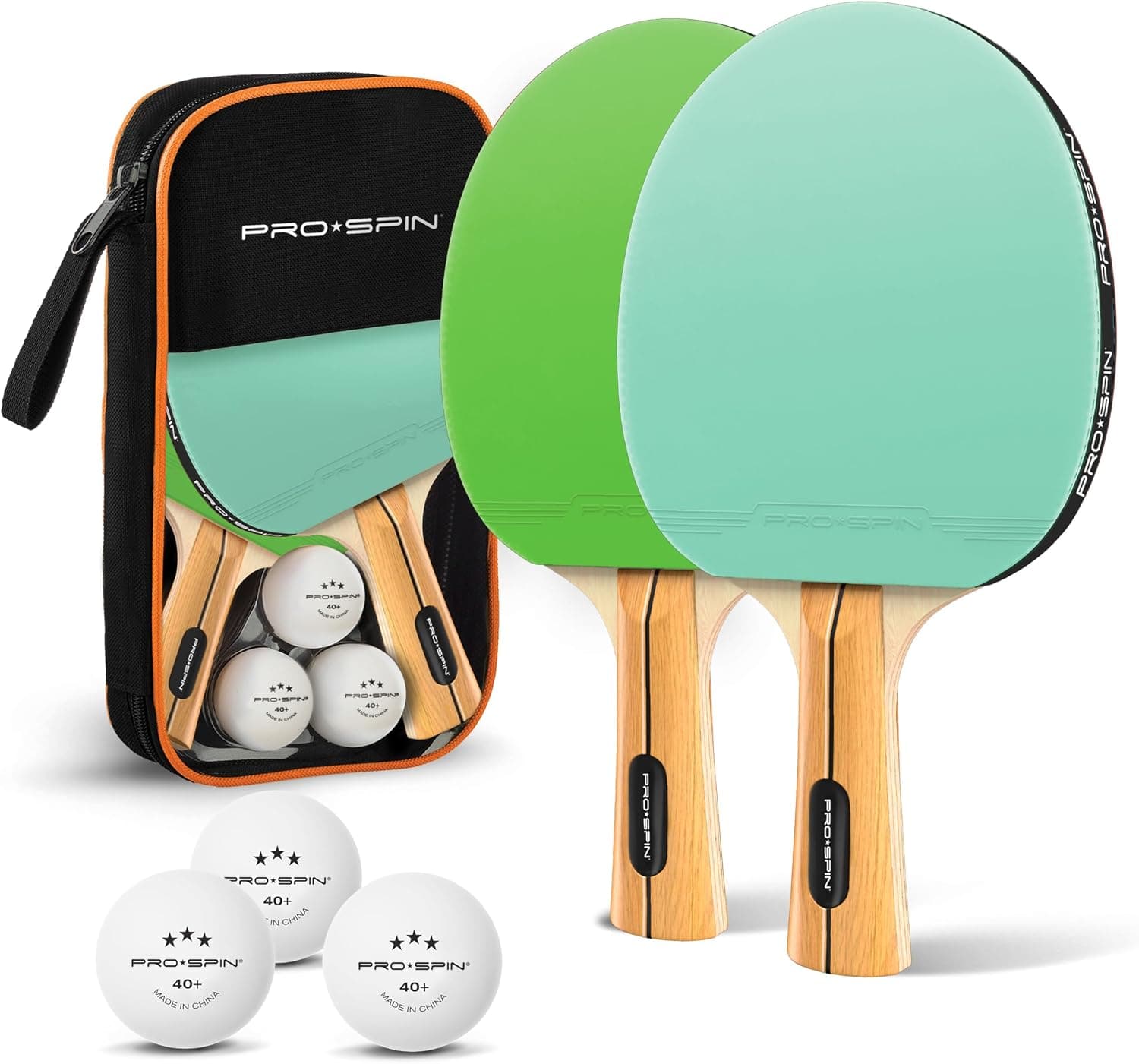 Palas de ping pong PRO-SPIN: juego de alto rendimiento con raquetas de tenis de mesa premium, pelotas de ping pong de 3 estrellas, estuche de almacenamiento compacto | Juego de palas de ping pong de calidad profesional | Juegos de interior y exterior