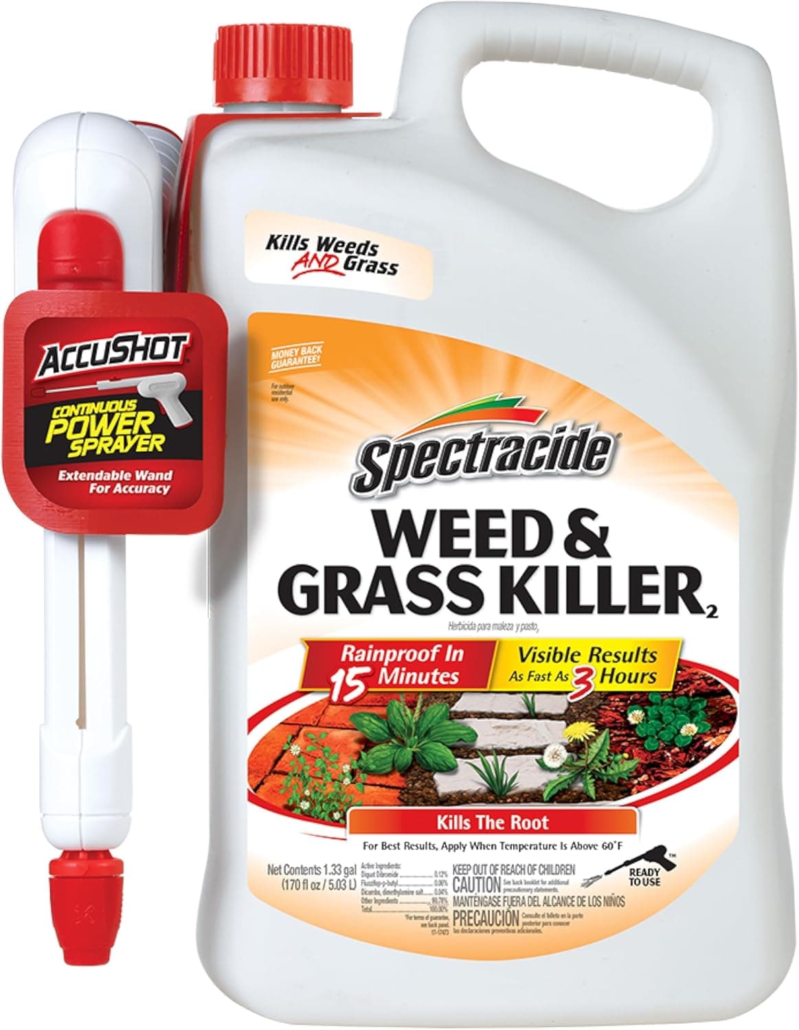 Spectracide Weed & Grass Killer with AccuShot Power Sprayer, 1.33 Gal | Kills Broadleaf Weeds & Grasses Down To The Root, Use on Driveways, Walkways, Patios & More, Visible Results in 3 Hours