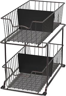 SimpleHouseware Organizador de cajones con cesta de alambre para gabinete de 2 niveles, color marrón