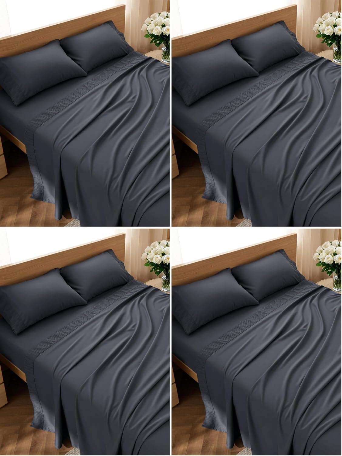 Bedsure Sábanas de tamaño completo – Juego de sábanas suave de 4 piezas – Transpirable y refrescante – Lujo de hotel – Ropa de cama de microfibra de poliéster de fácil cuidado para mujeres, hombres, gris oscuro (paquete de 4)