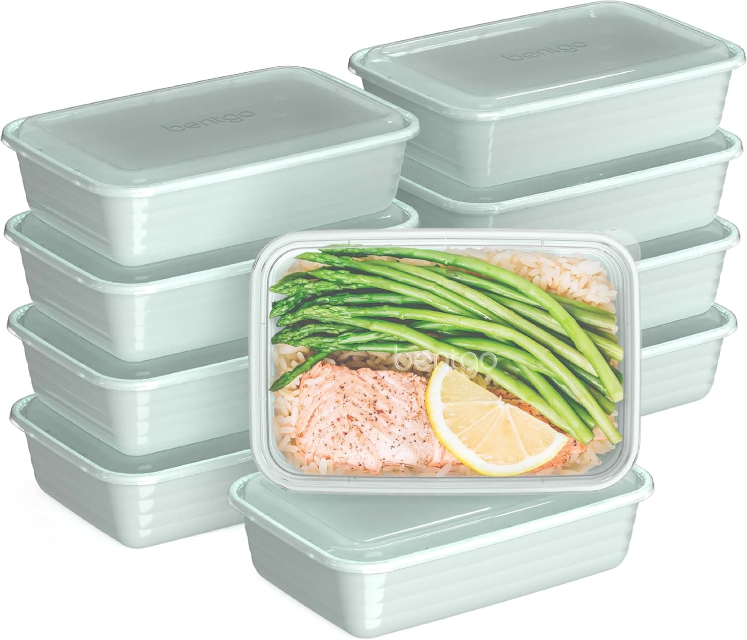 Bentgo Prep Meal Prep Containers with Lids, 20 Piece, PFAS & BPA-Free | 4-Cup Capacity, Portion Control, Stackable, Microwave, Freezer & Dishwasher-Safe, Reusable (Mint)