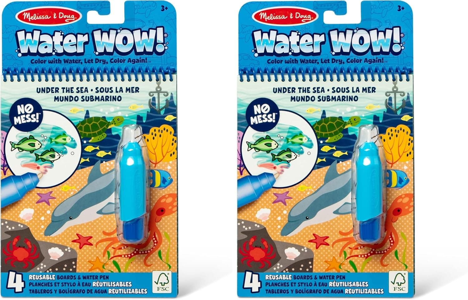 Melissa & Doug On The Go Water ¡Guau! Libro de colorear sin ensuciar, almohadilla reutilizable para actividades acuáticas,bajo el mar, juguetes de viaje, regalos para fiestas,para niños pequeños y niños mayores de 3 años - Certificado FSC,(paquete de 2)